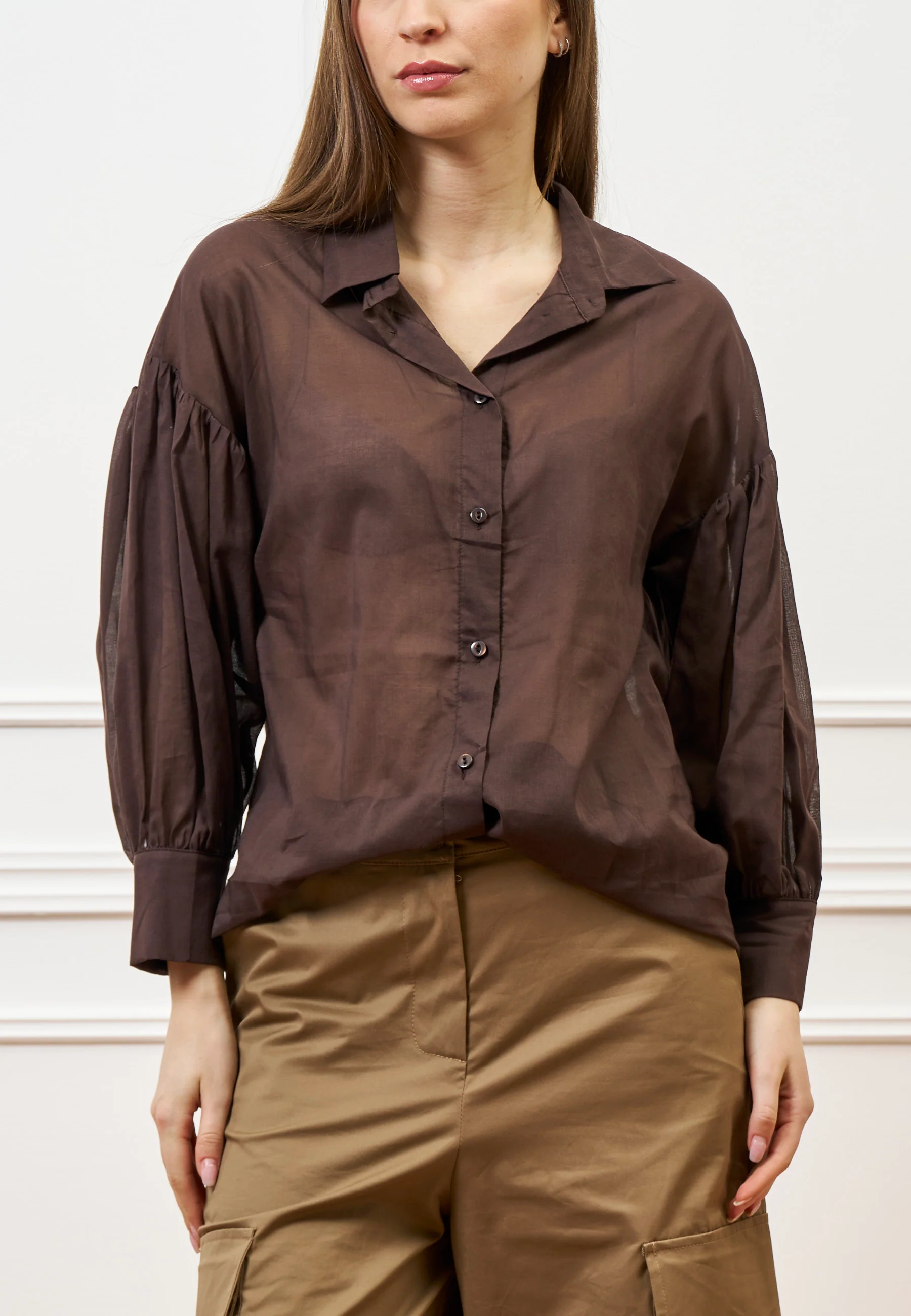 Camicia con maniche a palloncino - MARRONE - Image 2