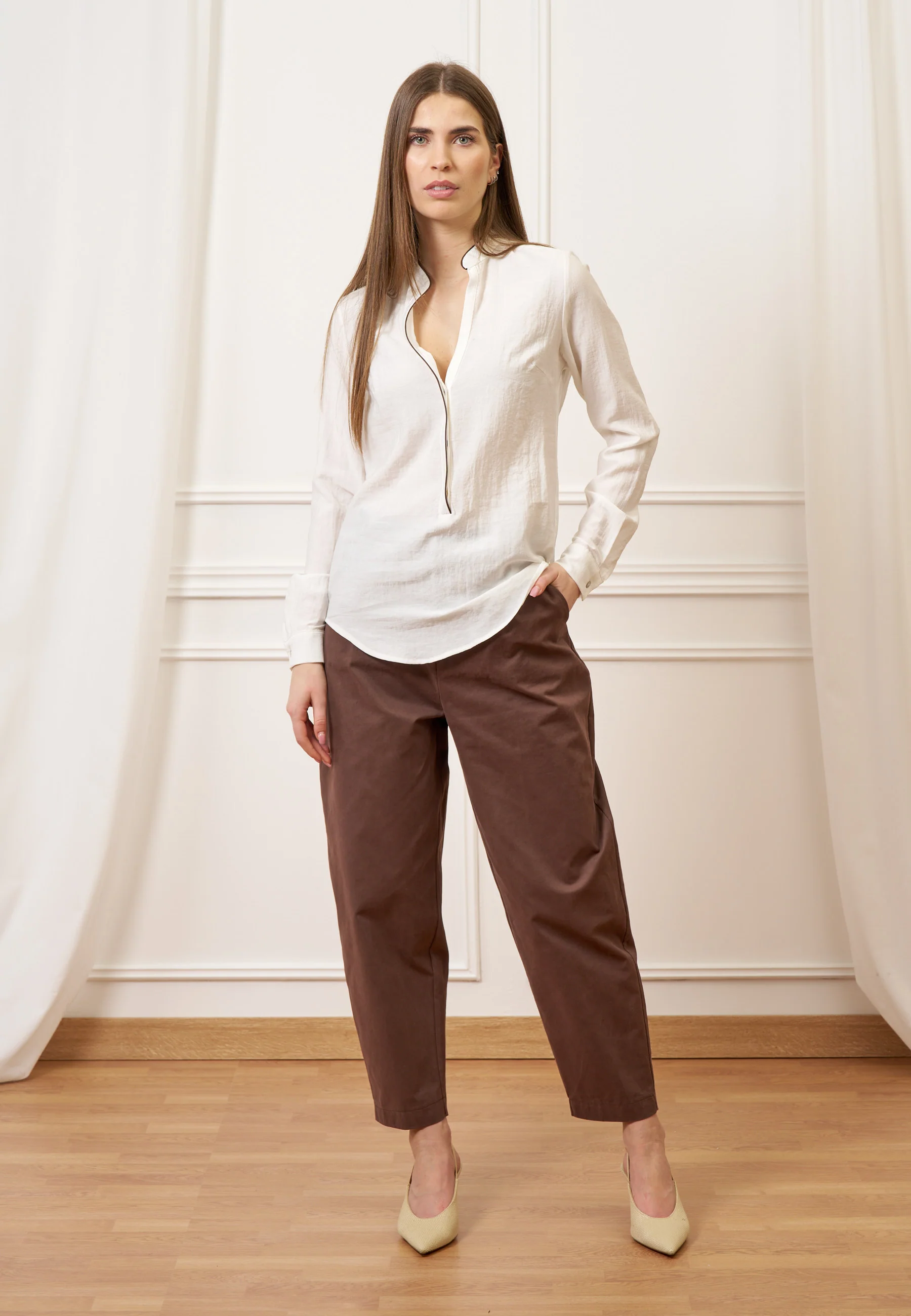 Camicia con profili a contrasto - BIANCO - Image 3