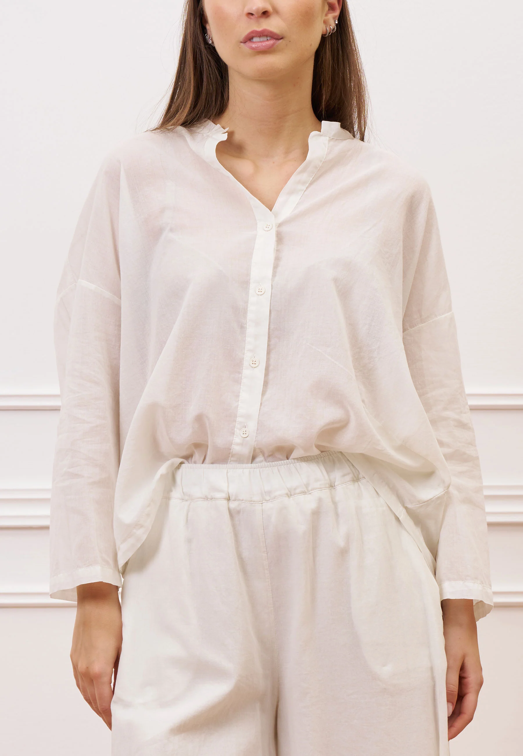 Camicia coreana in mussola - AVORIO