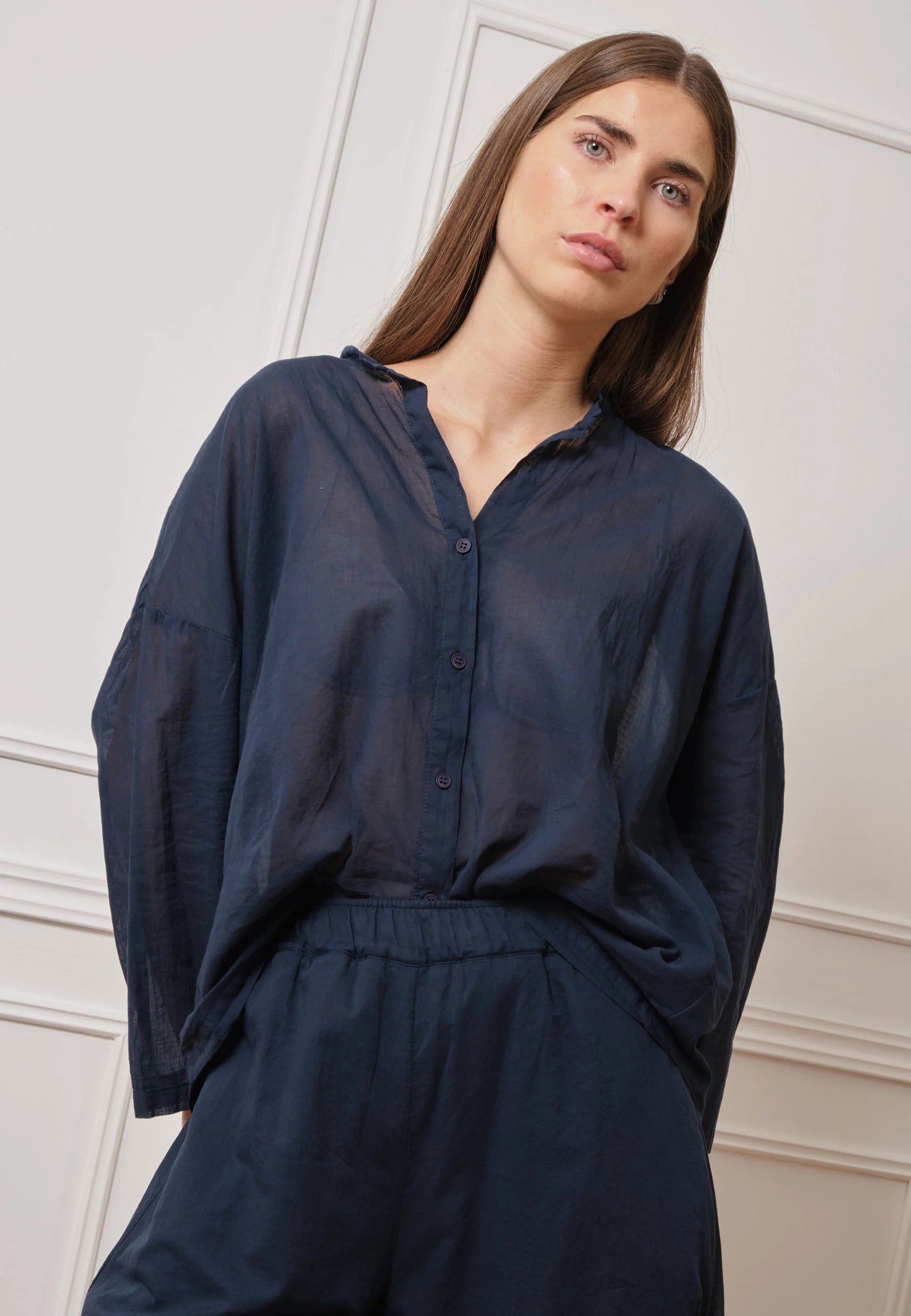 Camicia coreana in mussola - BLU