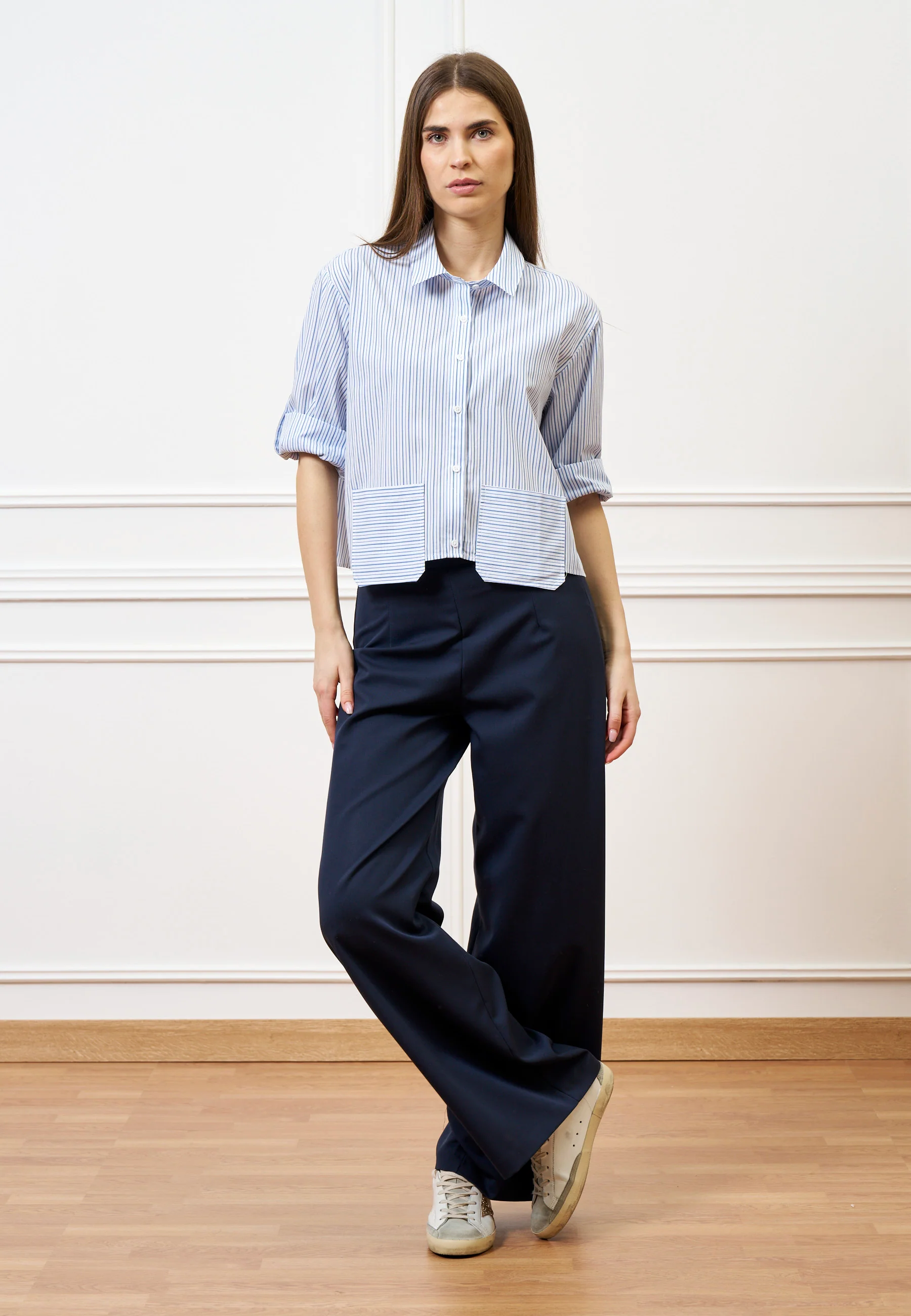 Camicia crop a righe con tasche - BIANCO/BLU - Image 3