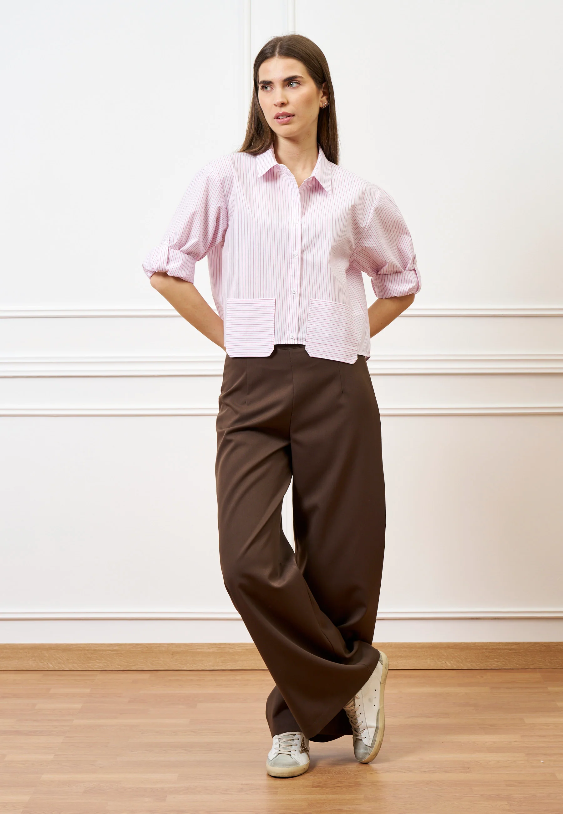 Camicia crop a righe con tasche - BIANCO/ROSA - Image 3