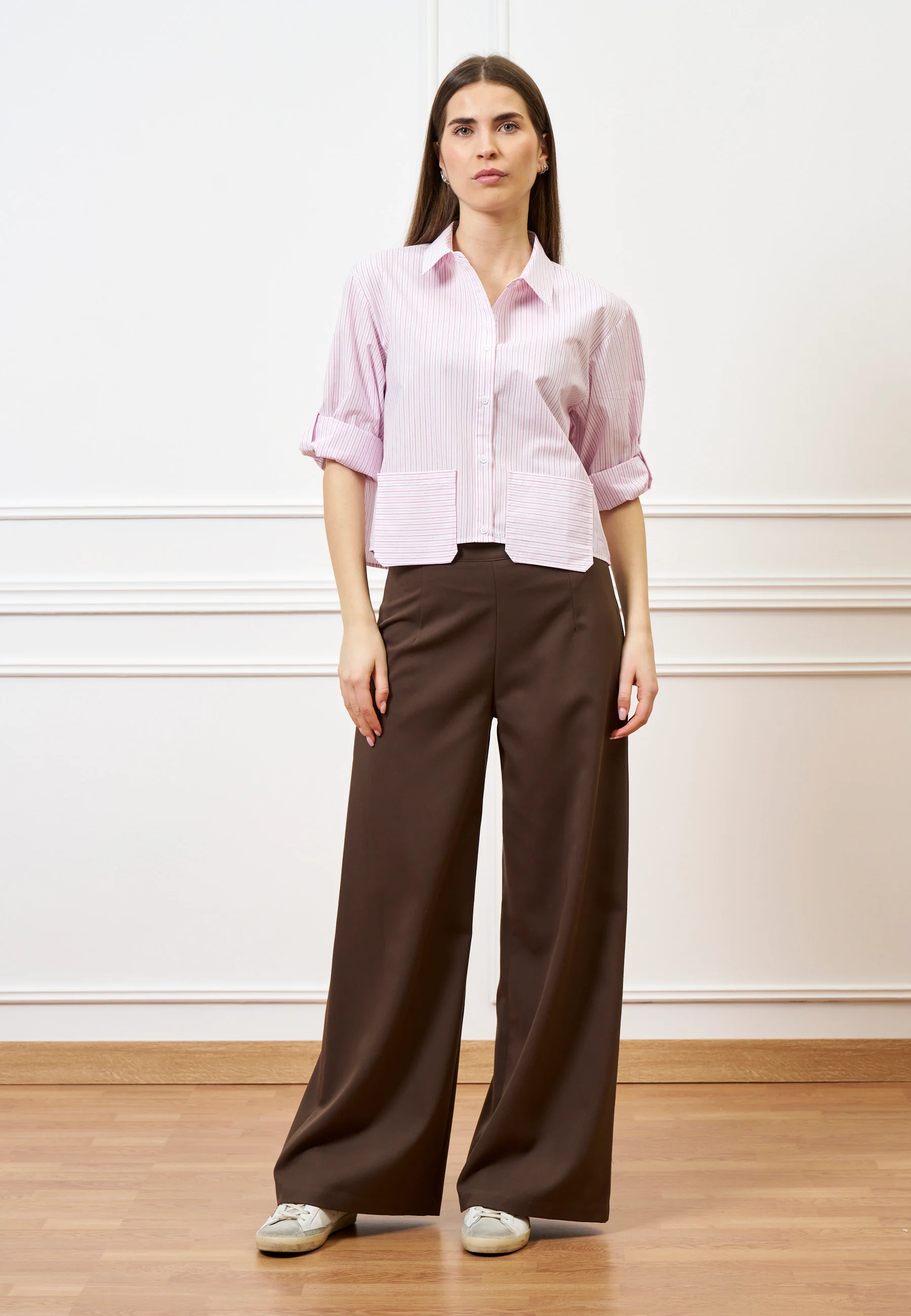 Camicia crop a righe con tasche - BIANCO/ROSA - Image 4