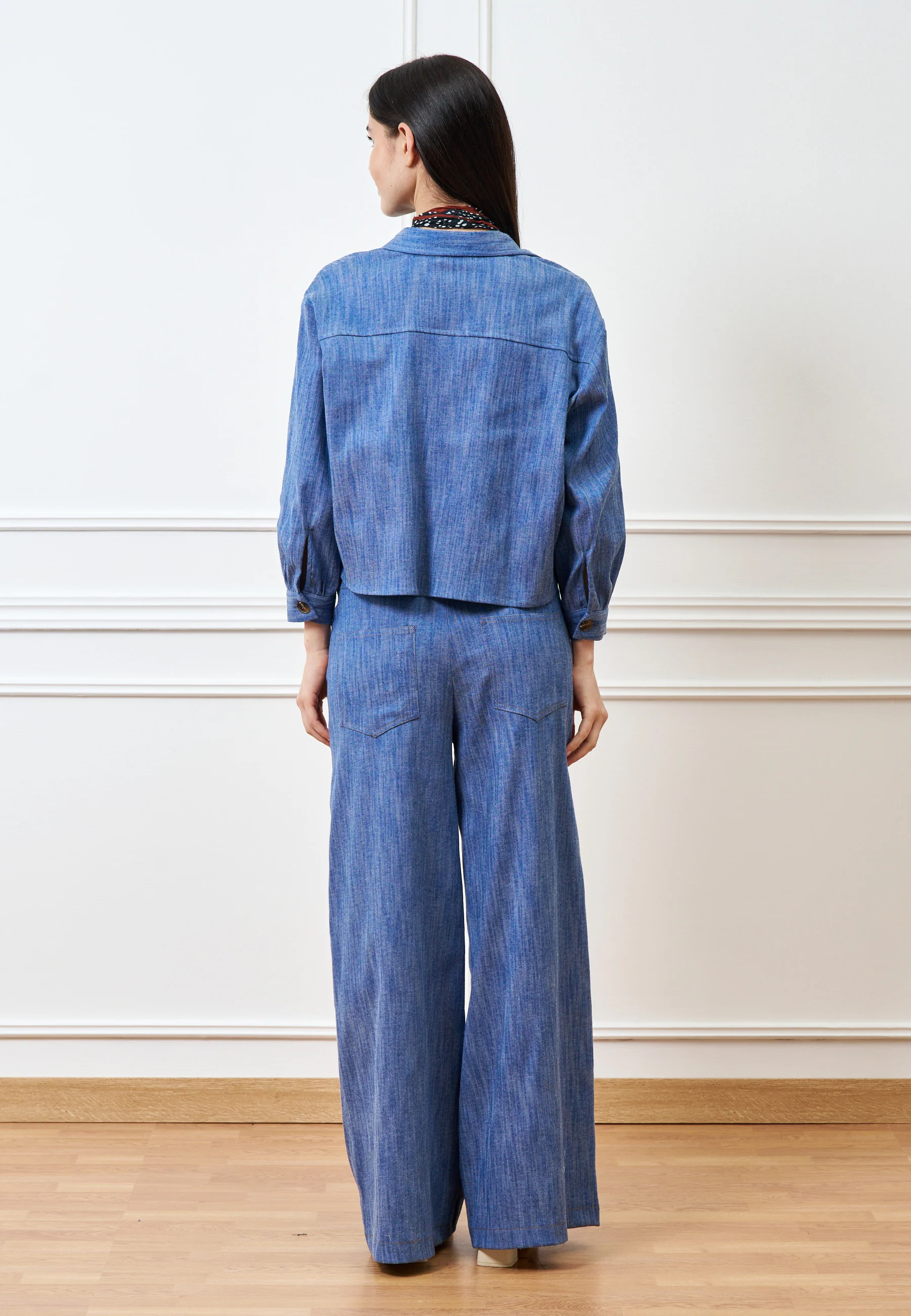 Camicia crop effetto denim - BLU - Image 7