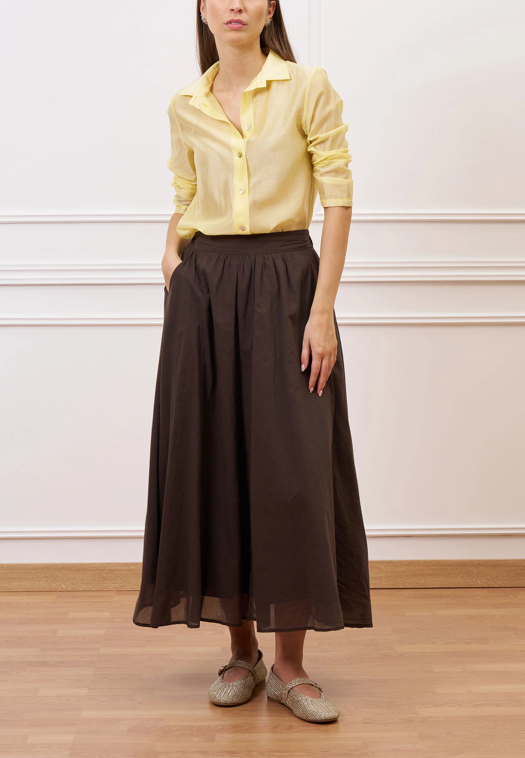 Camicia dritta in mussola - GIALLO - Image 5