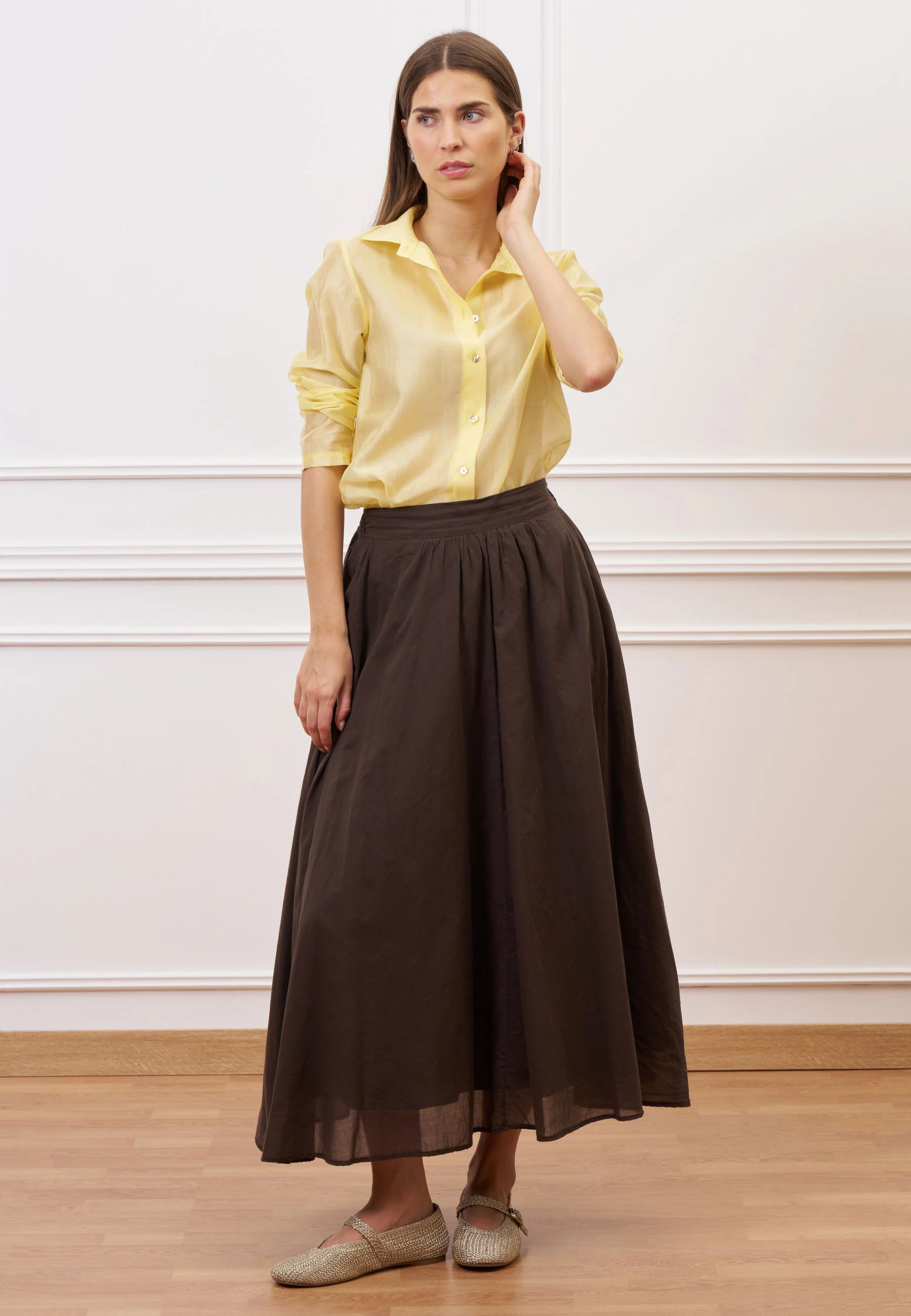 Camicia dritta in mussola - GIALLO - Image 6