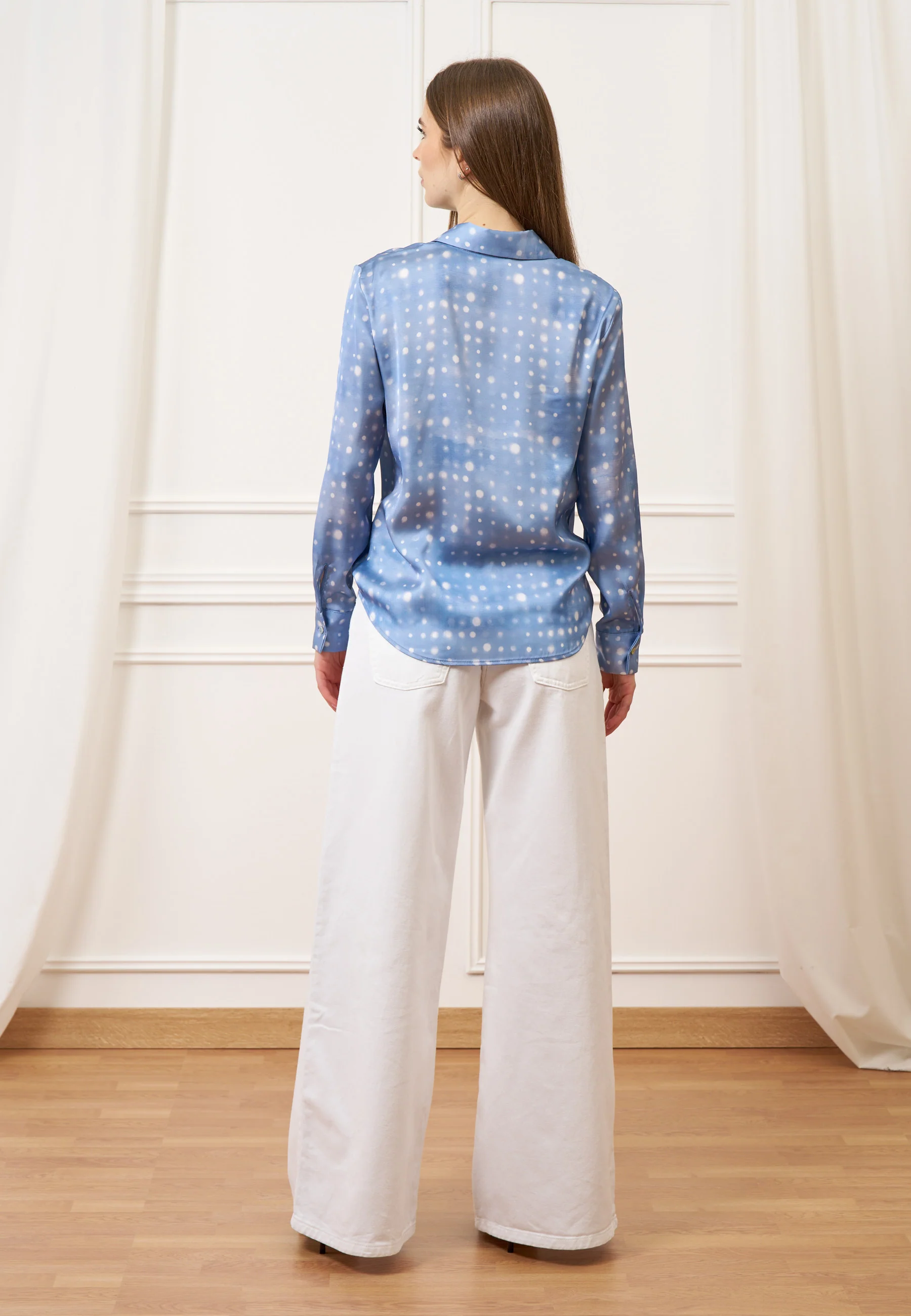 Camicia in raso fantasia a pois - CELESTE - Image 5