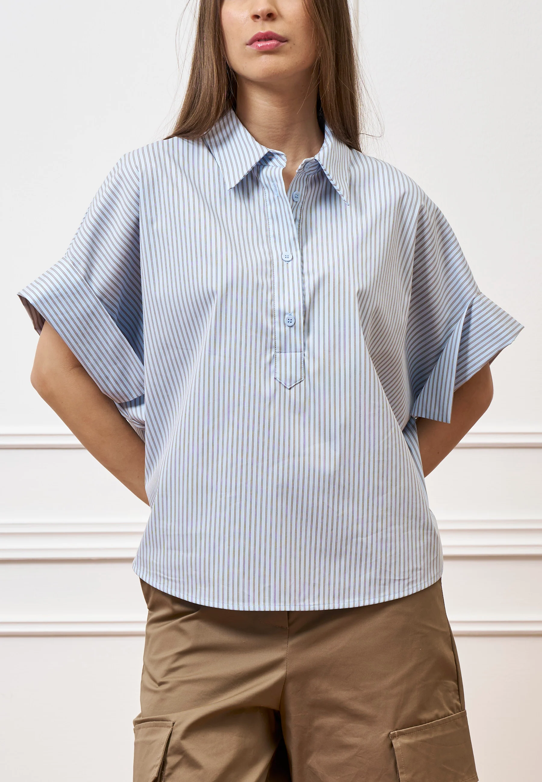 Camicia over a righe - CELESTE - Image 3