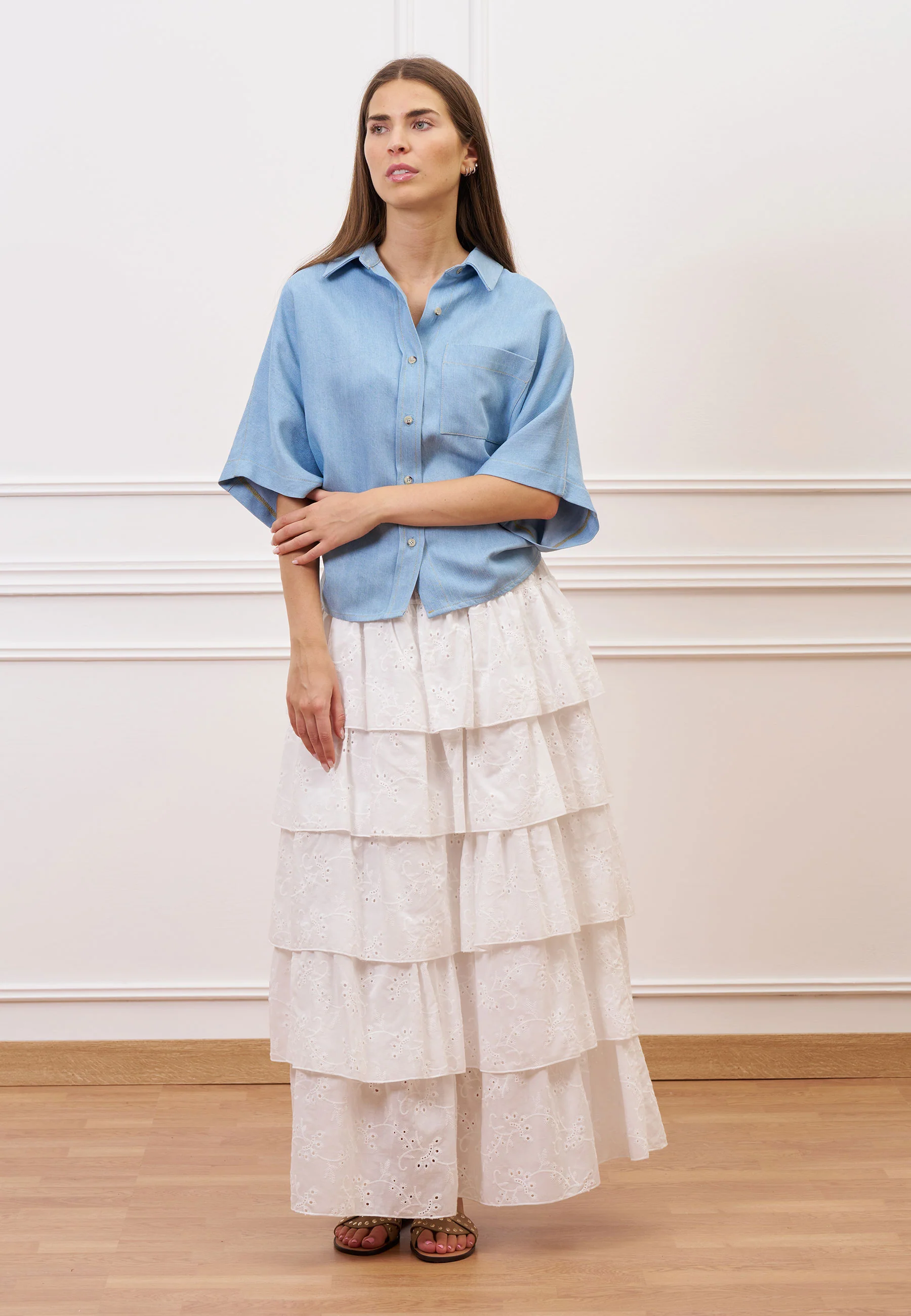 Camicia over effetto denim maniche corte - CELESTE - Image 2