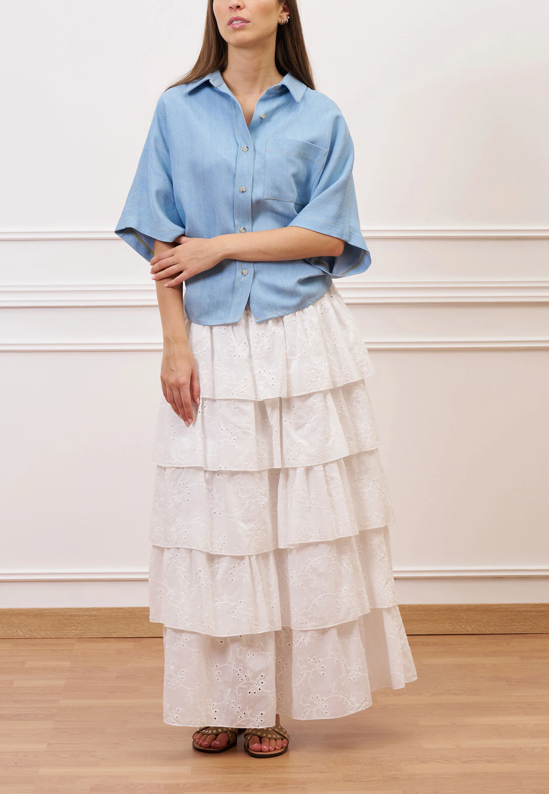 Camicia over effetto denim maniche corte - CELESTE - Image 3