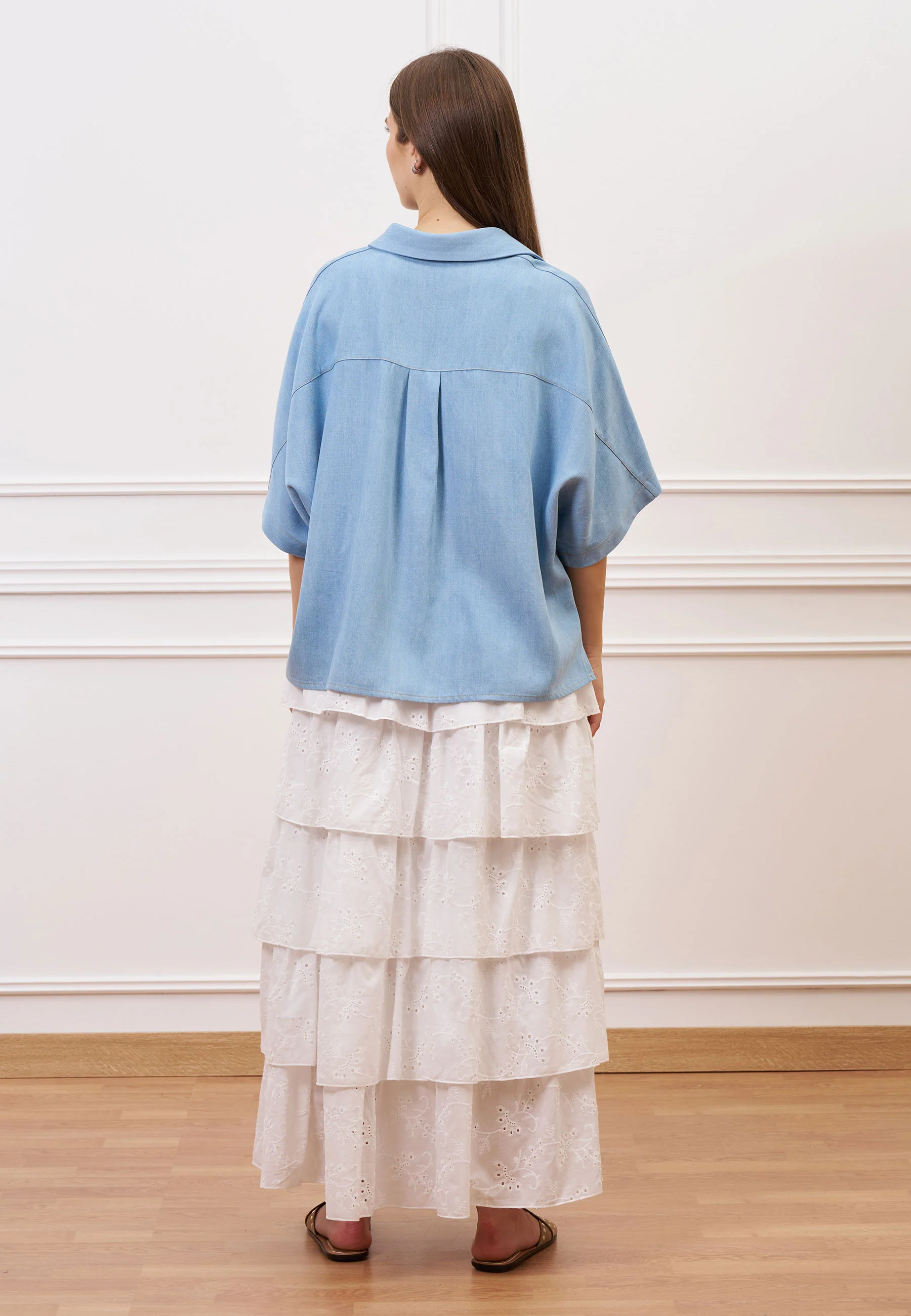 Camicia over effetto denim maniche corte - CELESTE - Image 4