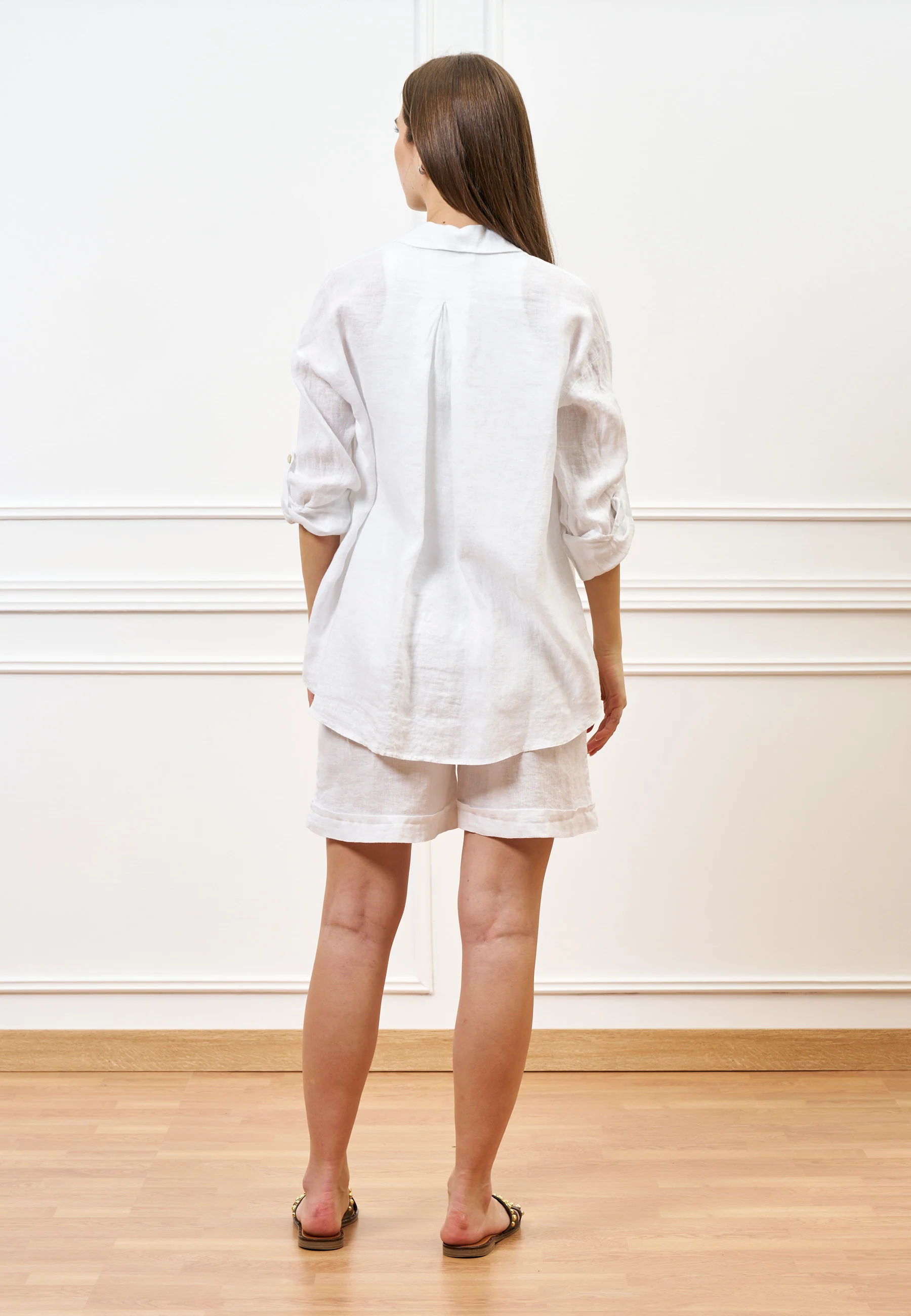 Camicia over in lino - BIANCO - Image 5