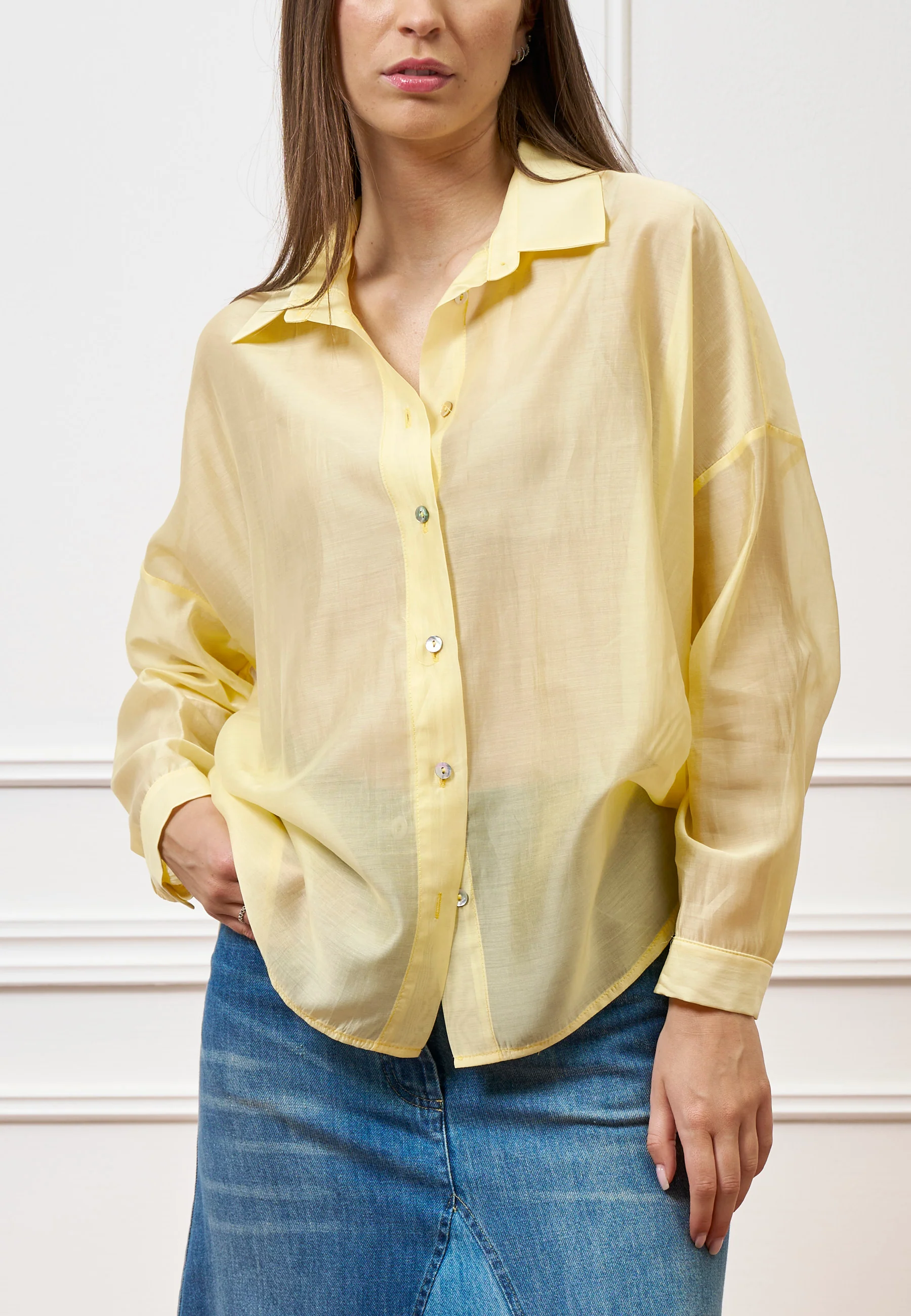 Camicia over in mussola - GIALLO - Image 4