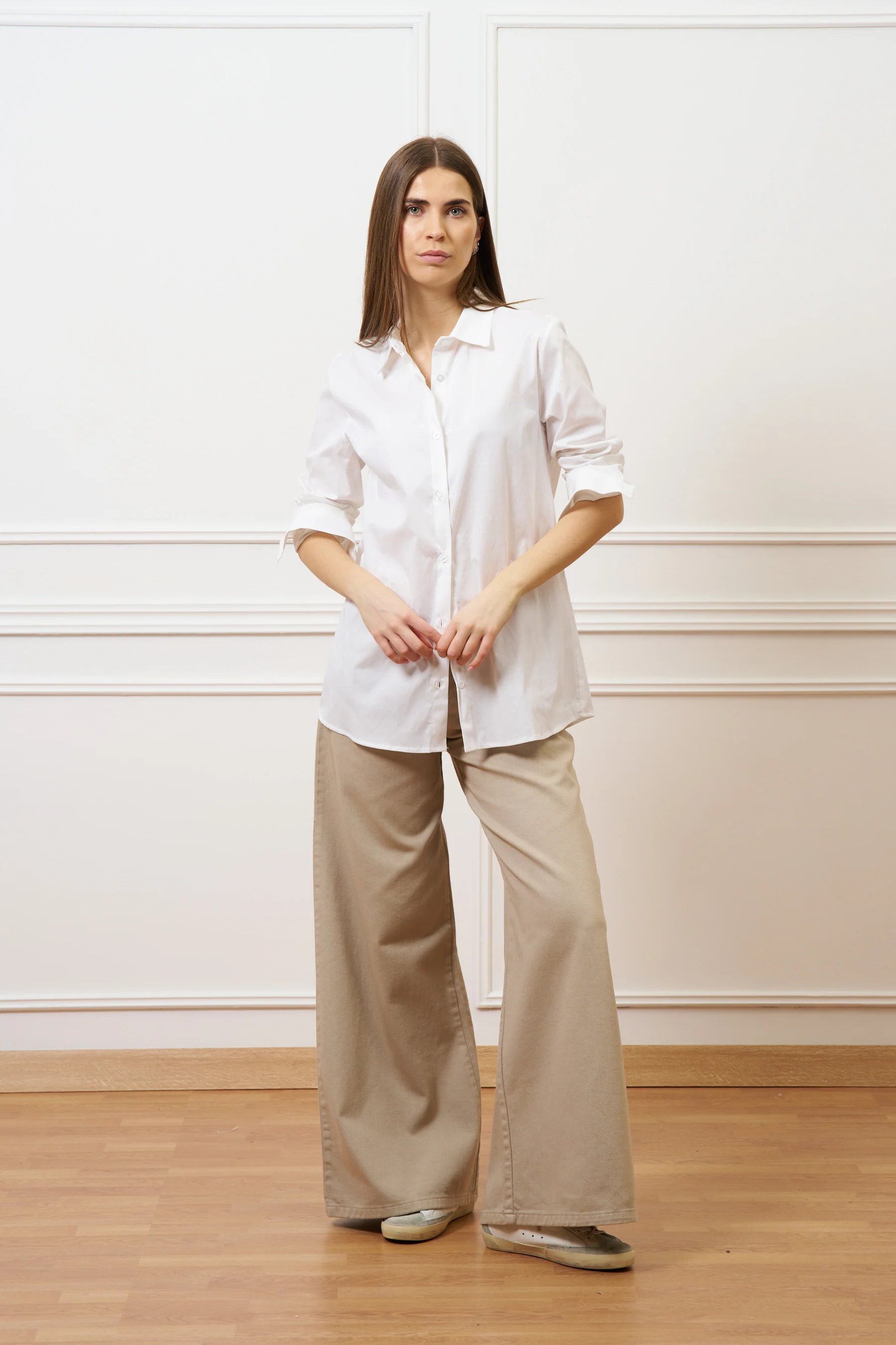 Camicia over lunga in cotone - BIANCO - Image 3