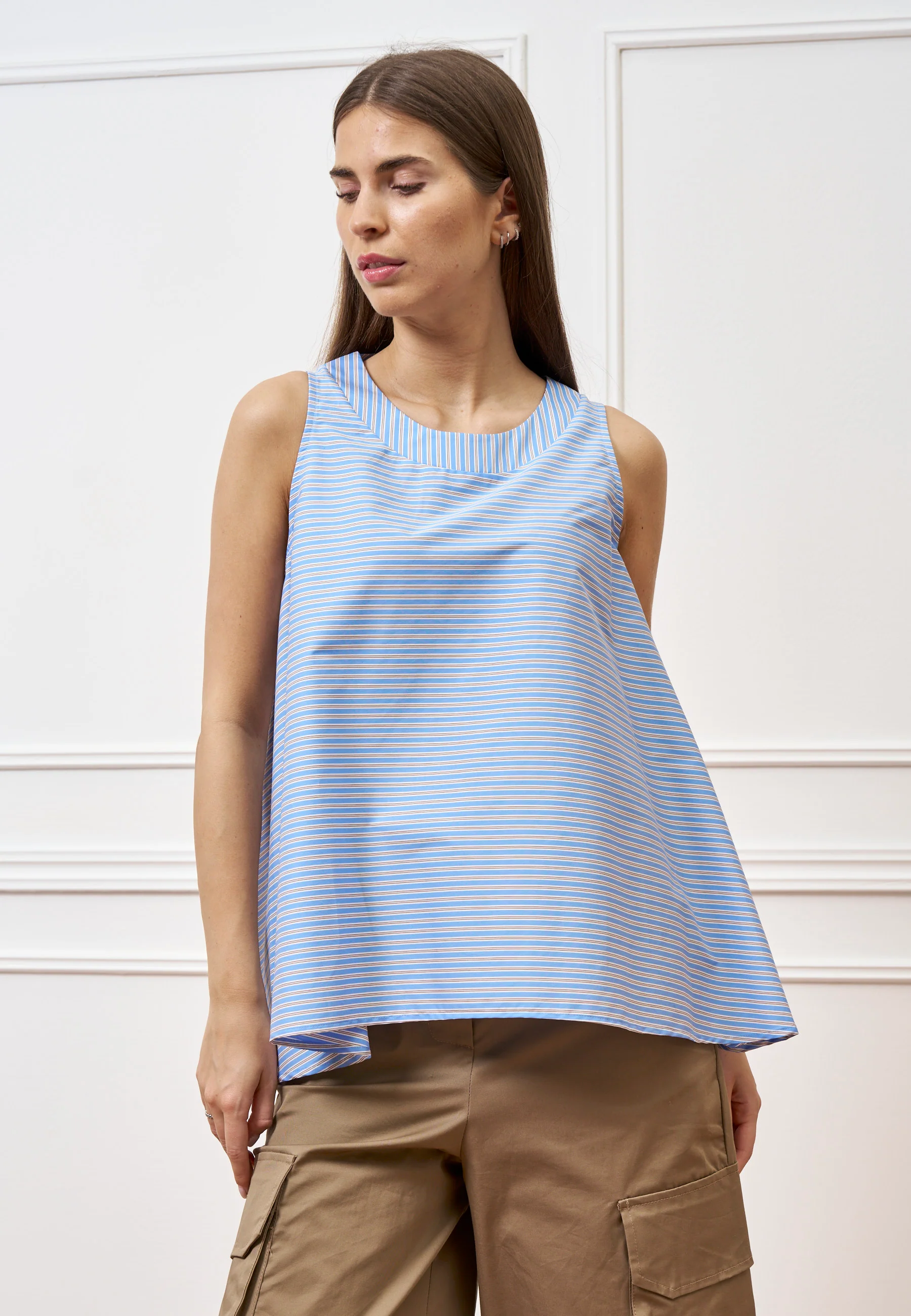Camicia smanicata a righe - CELESTE - Image 2