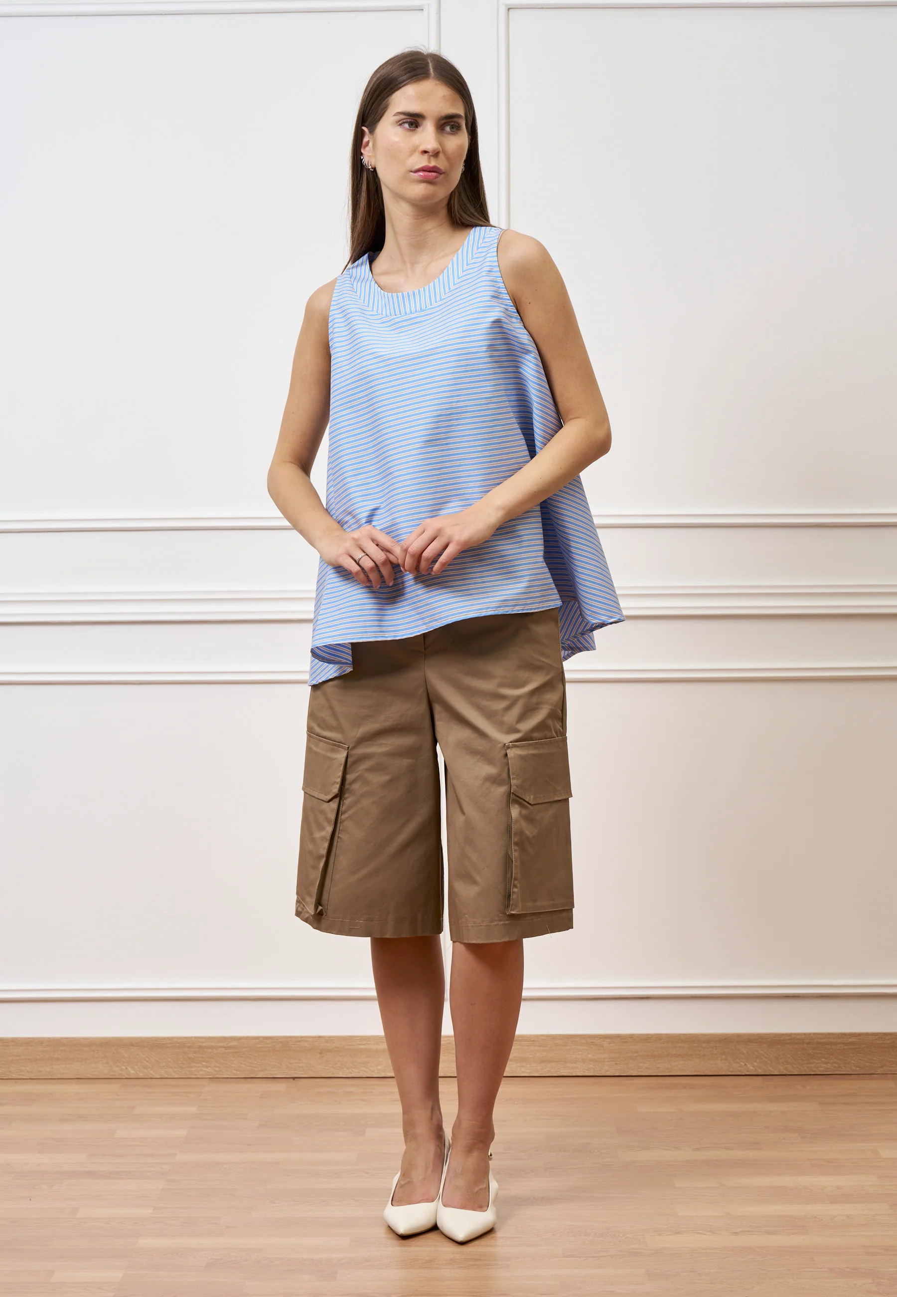Camicia smanicata a righe - CELESTE - Image 3