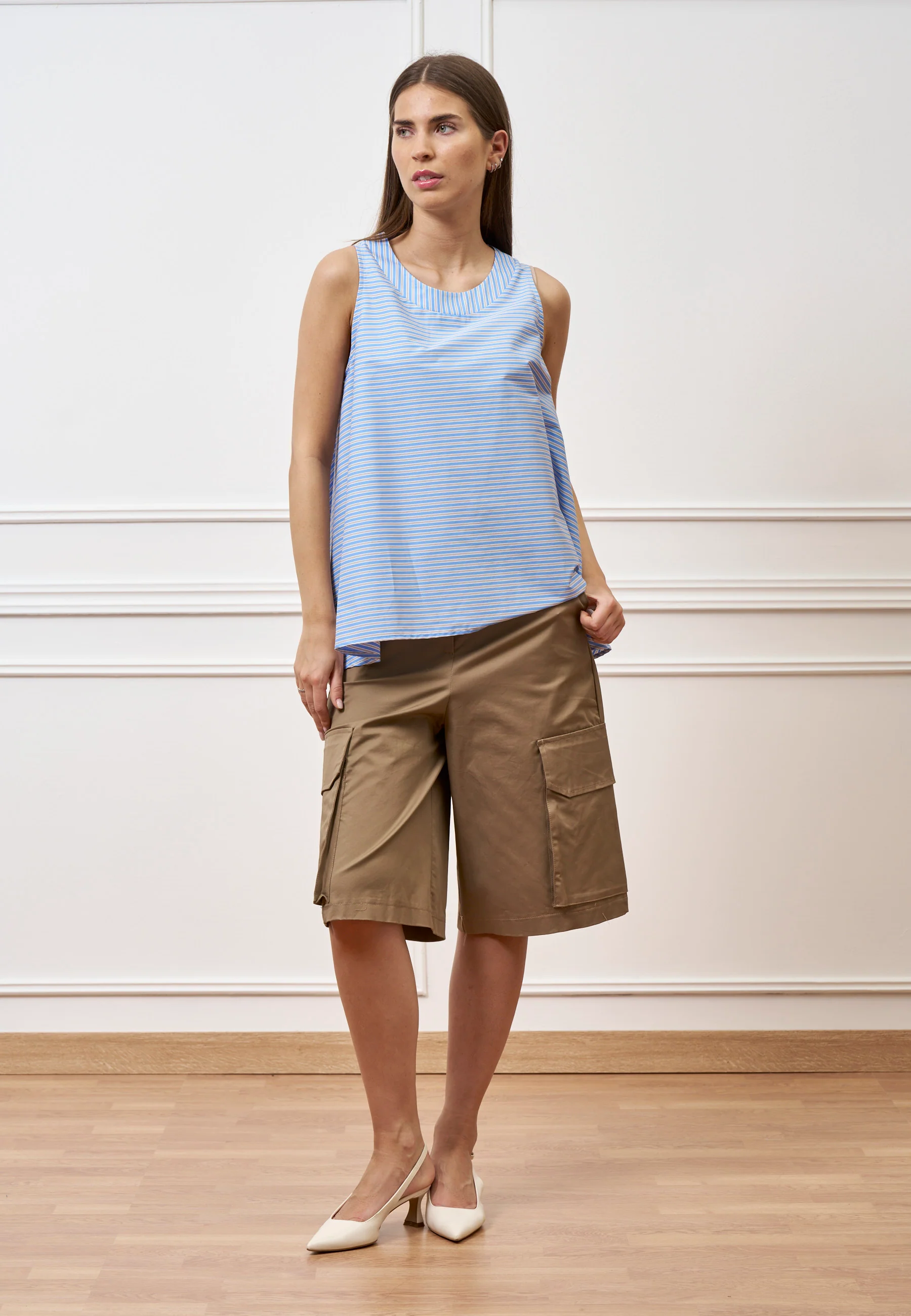 Camicia smanicata a righe - CELESTE - Image 4