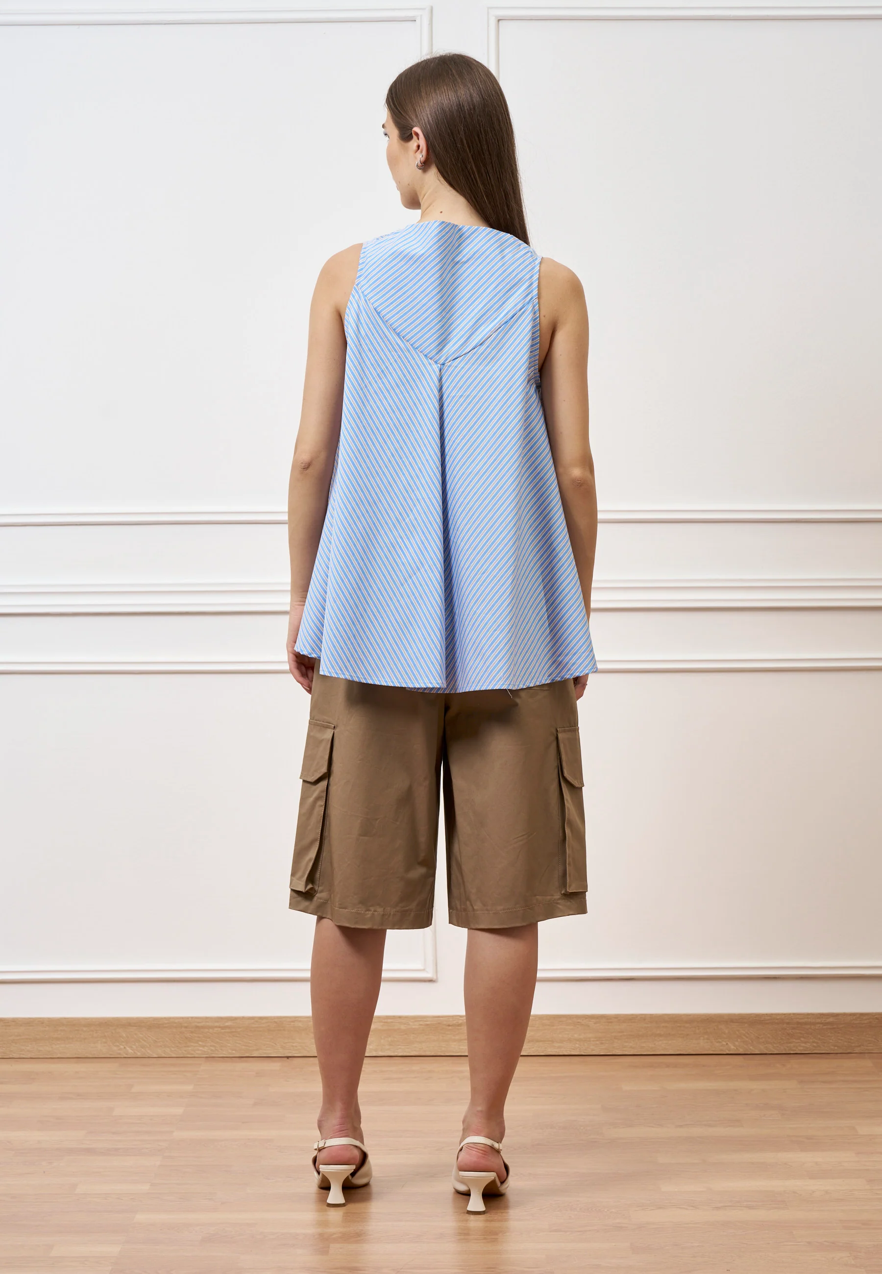 Camicia smanicata a righe - CELESTE - Image 5
