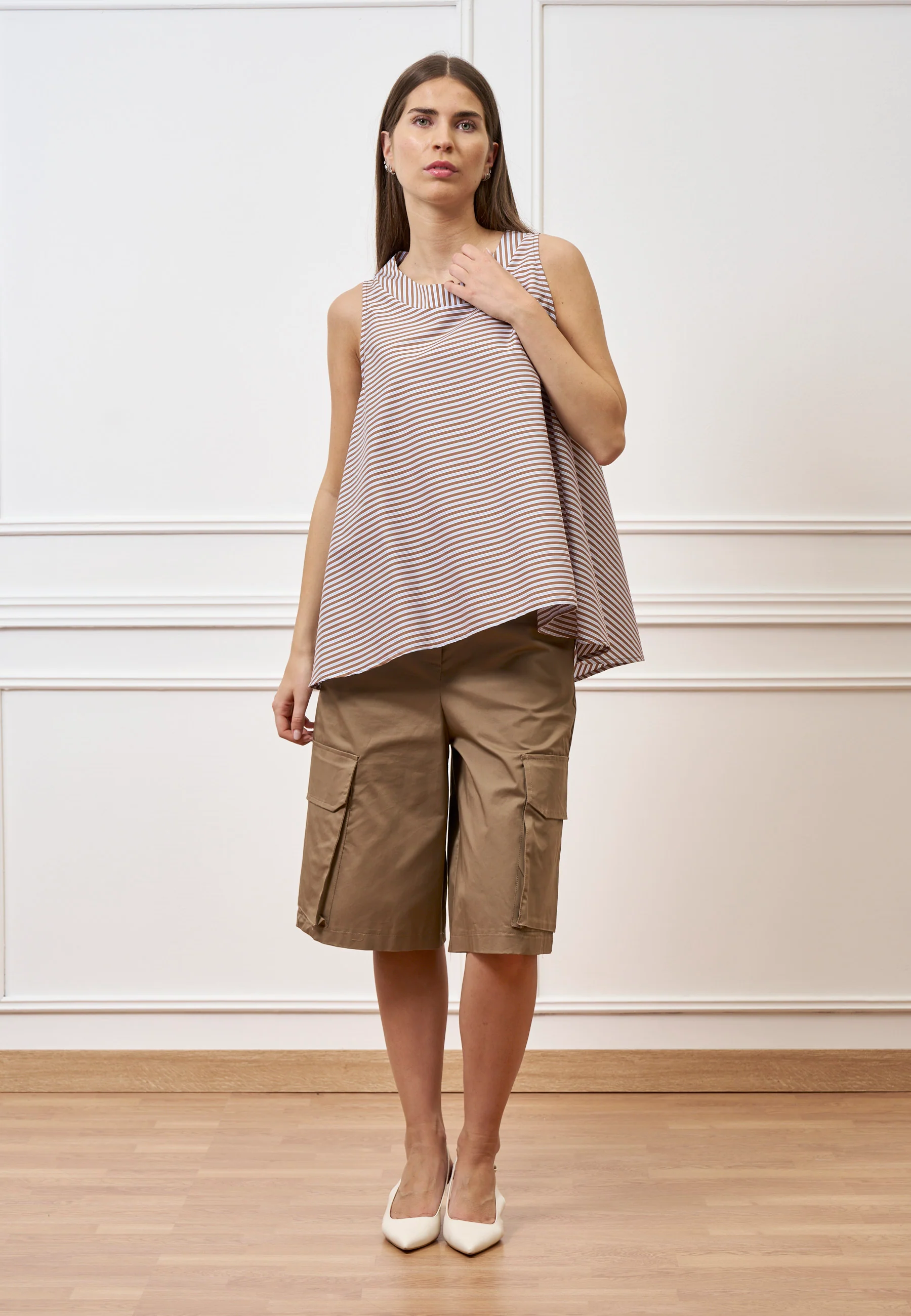 Camicia smanicata a righe - MARRONE - Image 3