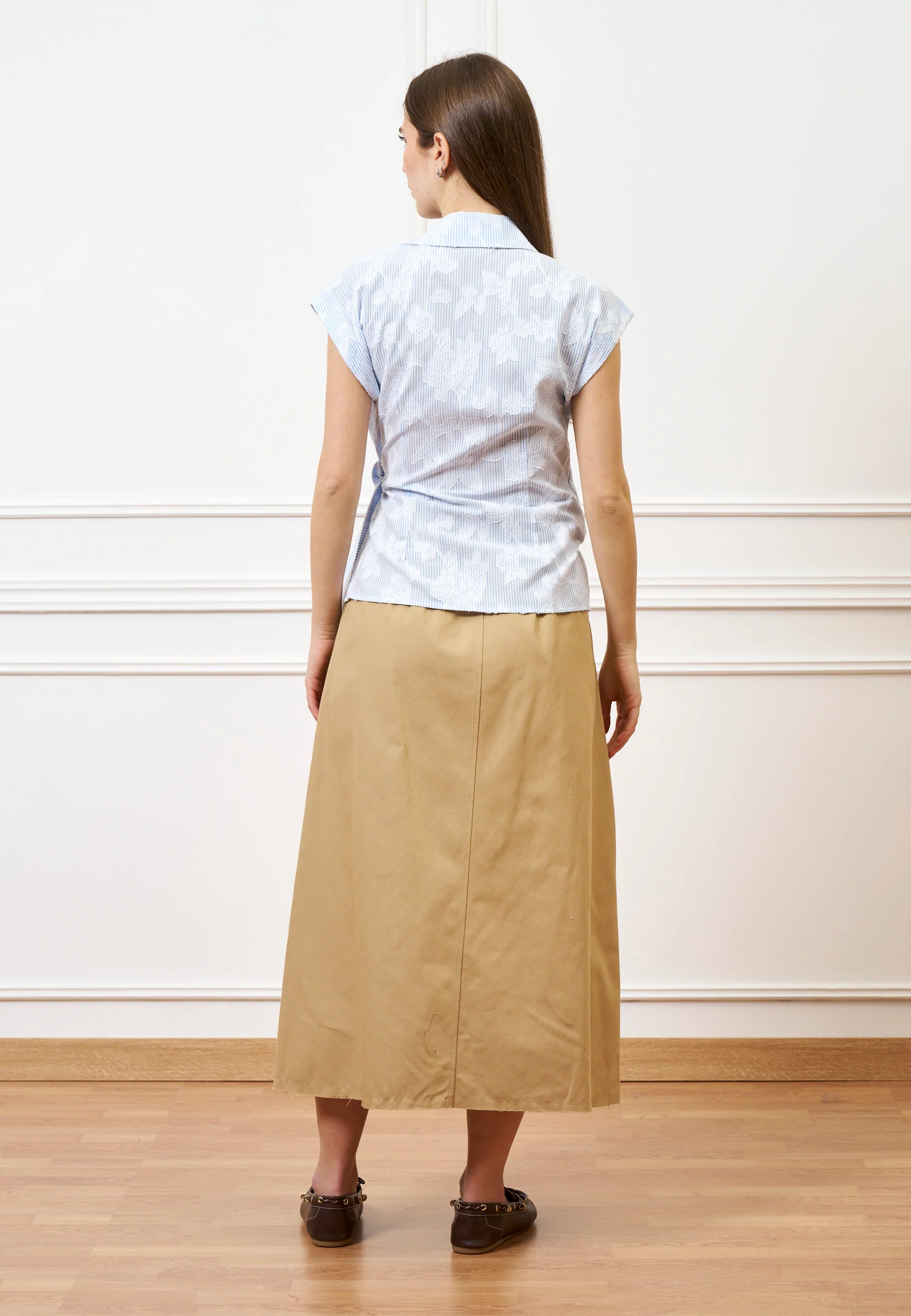 Camicia smanicata incrociata - CELESTE - Image 6