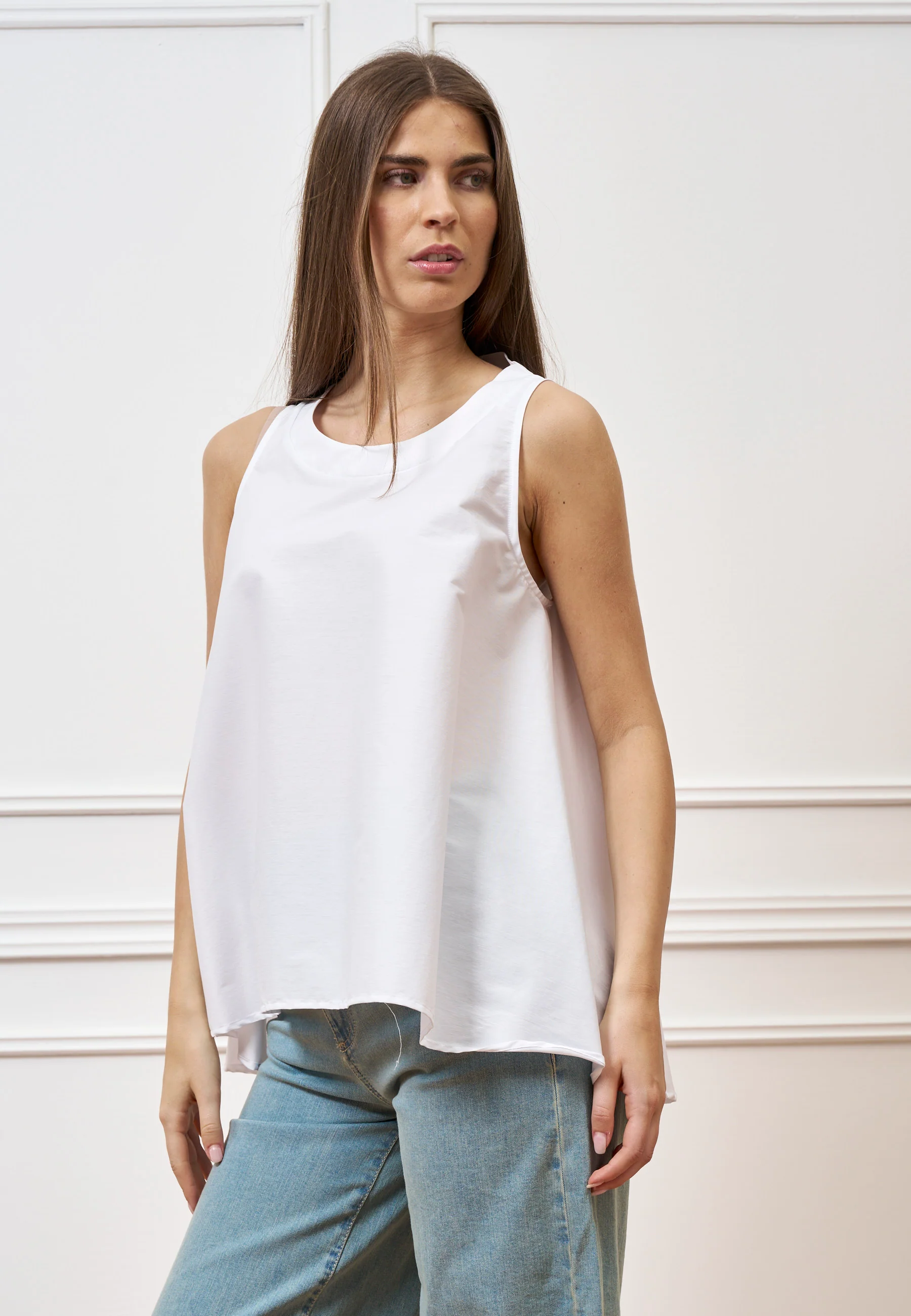 Camicia smanicata svasata - BIANCO - Image 2