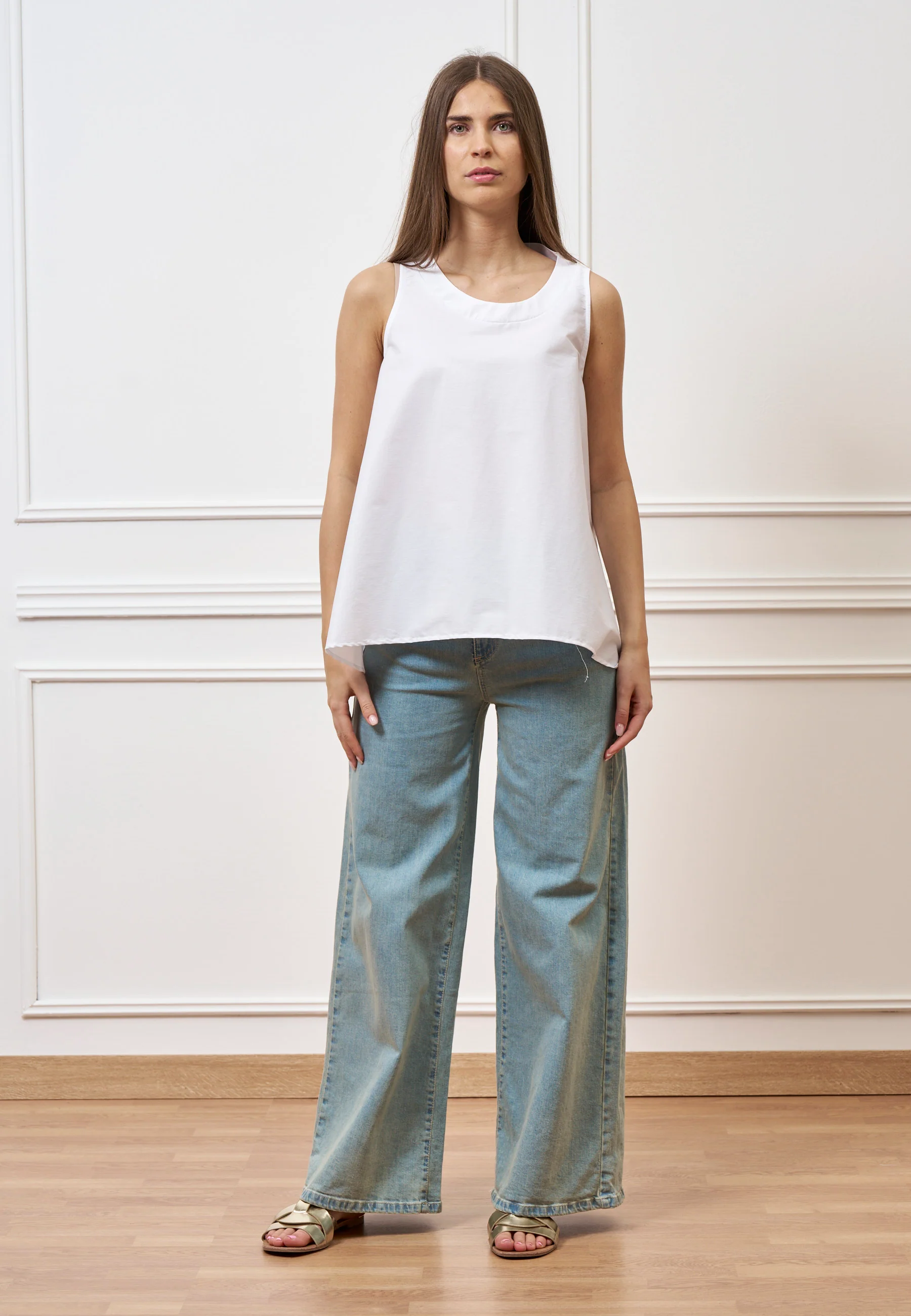 Camicia smanicata svasata - BIANCO - Image 3