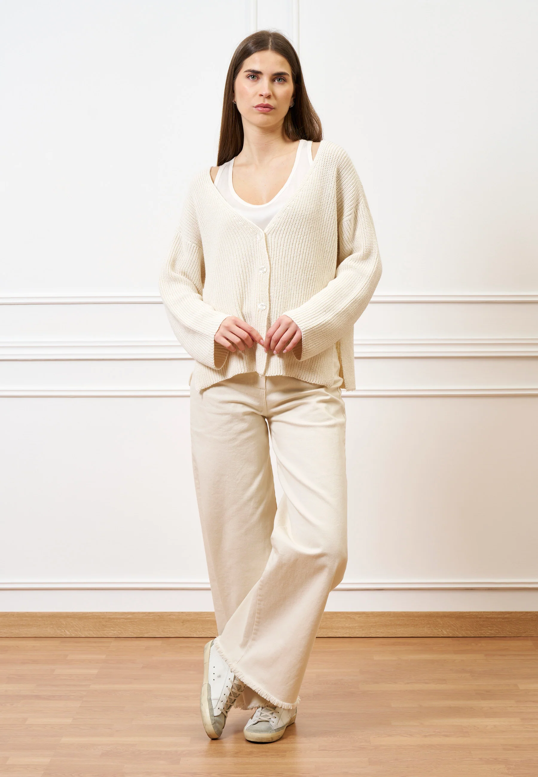 Cardigan ampio con spacchi - AVORIO - Image 3