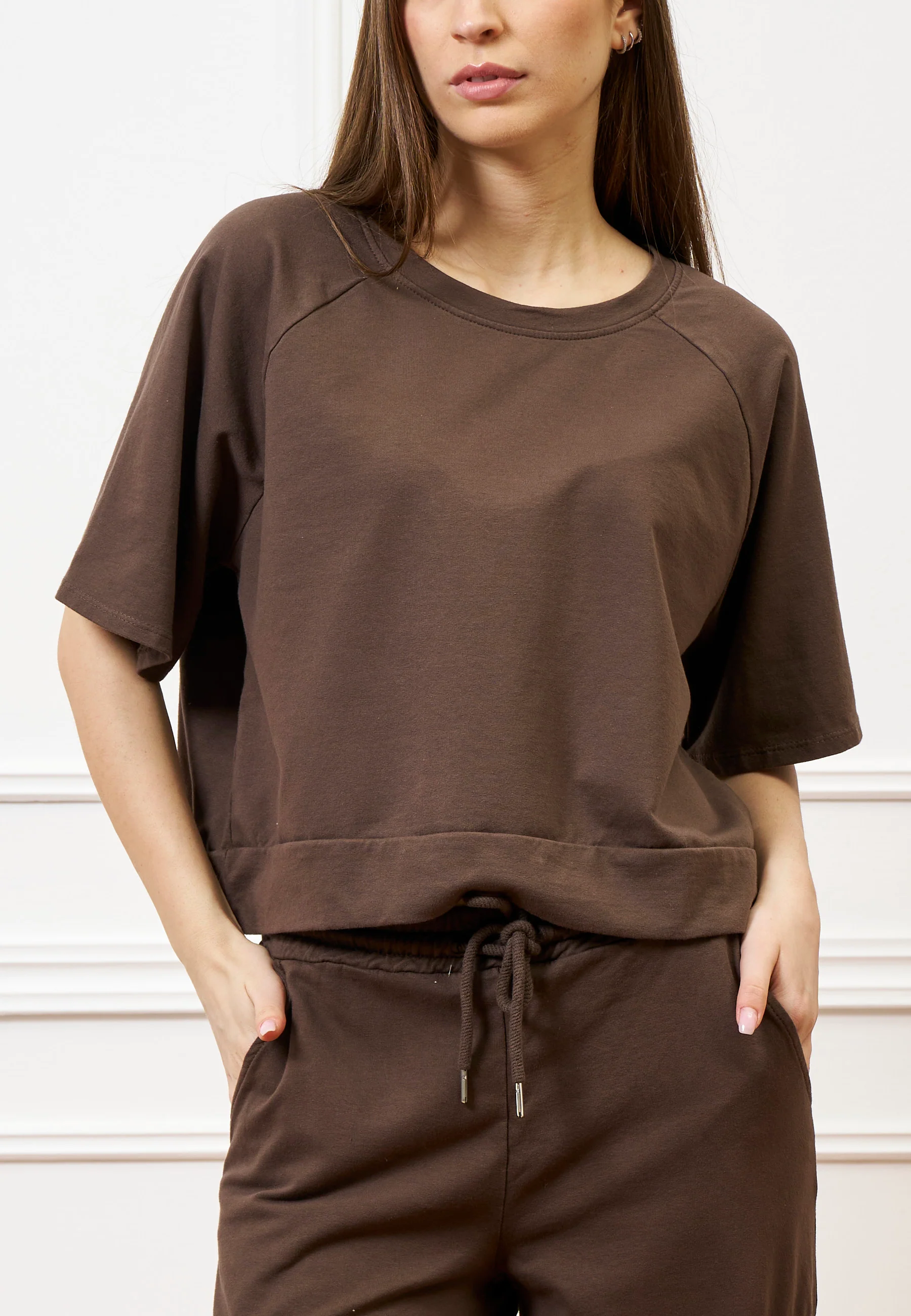 Felpa maniche corte raglan  - MARRONE - Image 2