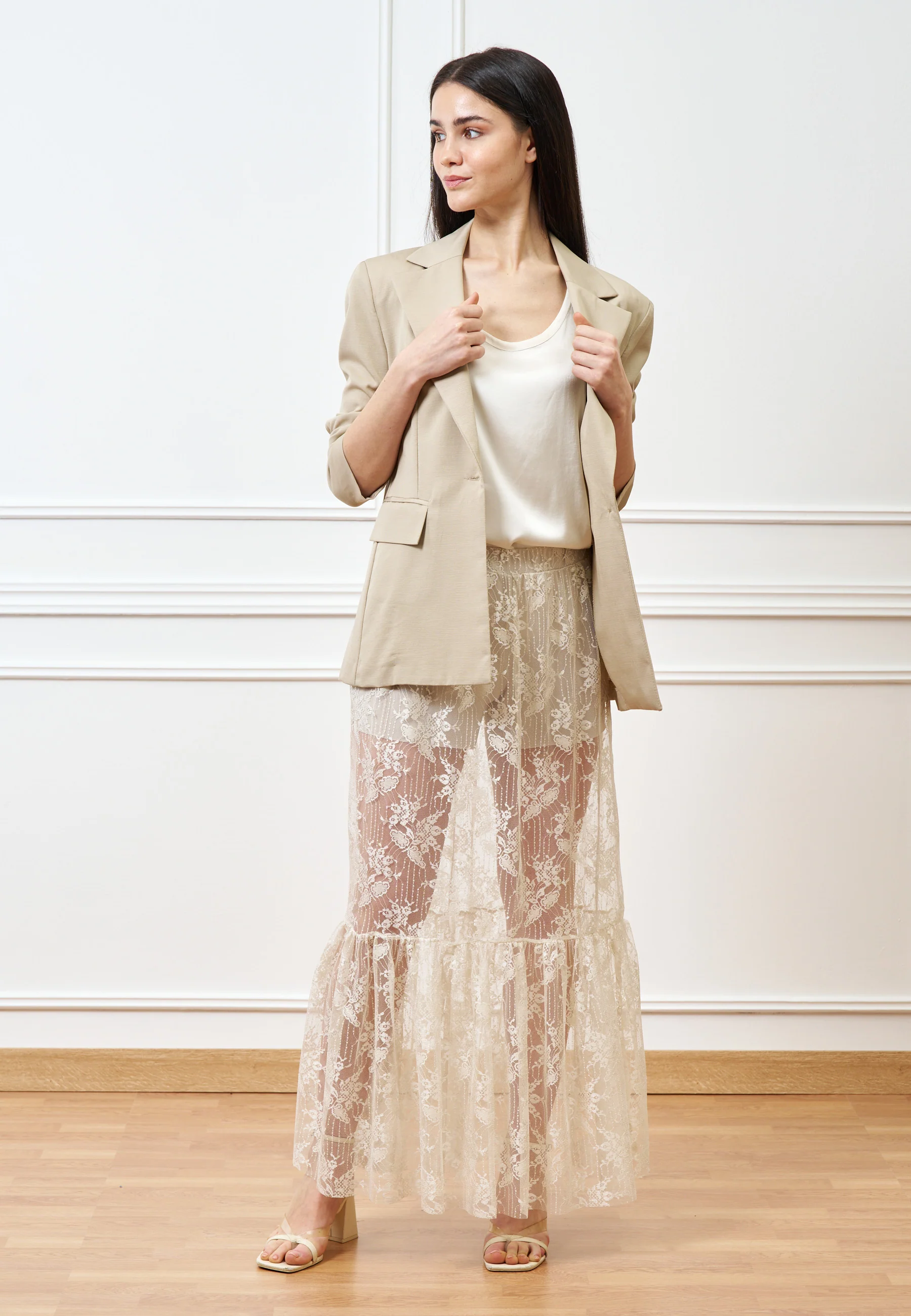 Giacca inserto retro in pizzo - BEIGE - Image 3