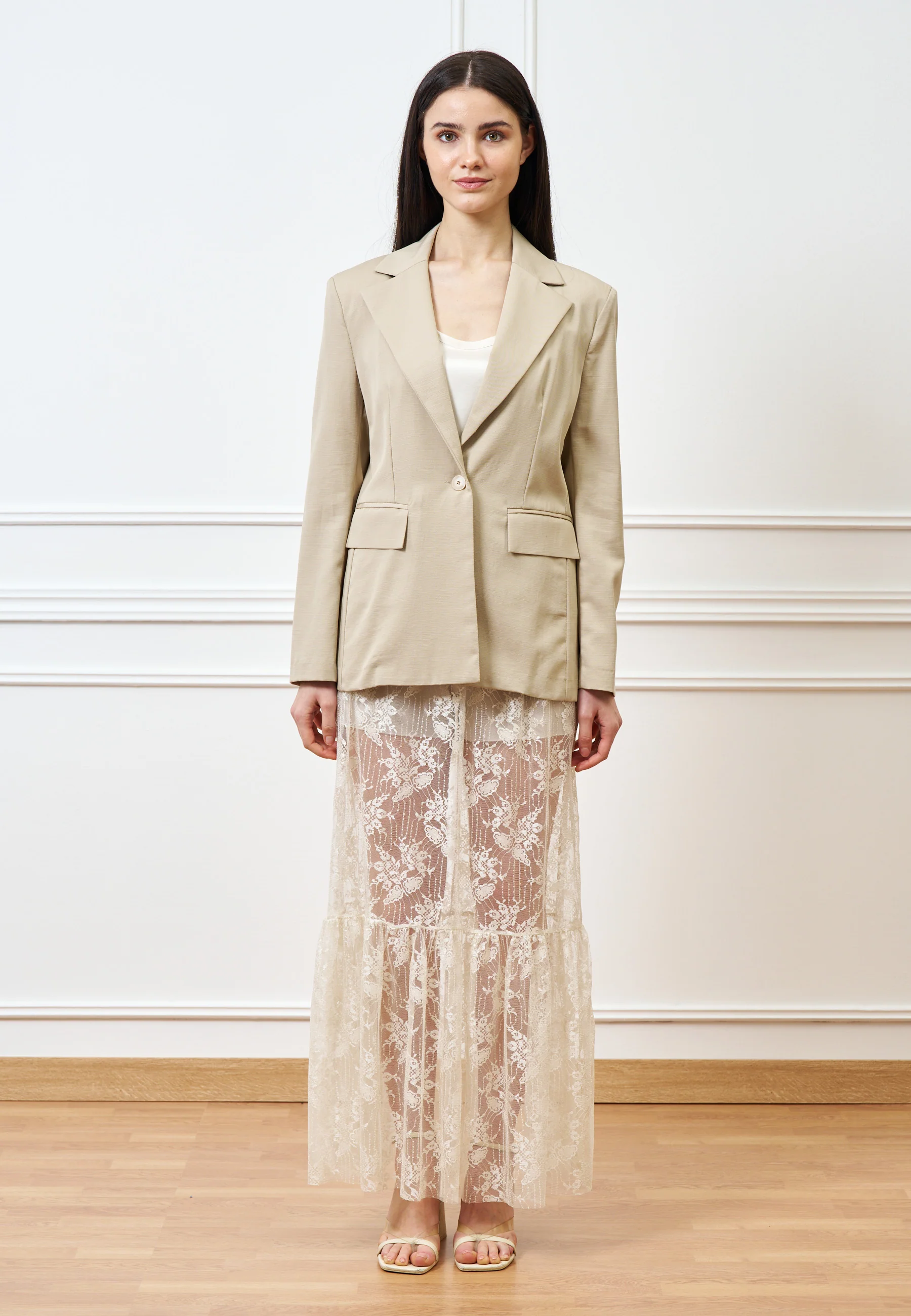 Giacca inserto retro in pizzo - BEIGE - Image 4