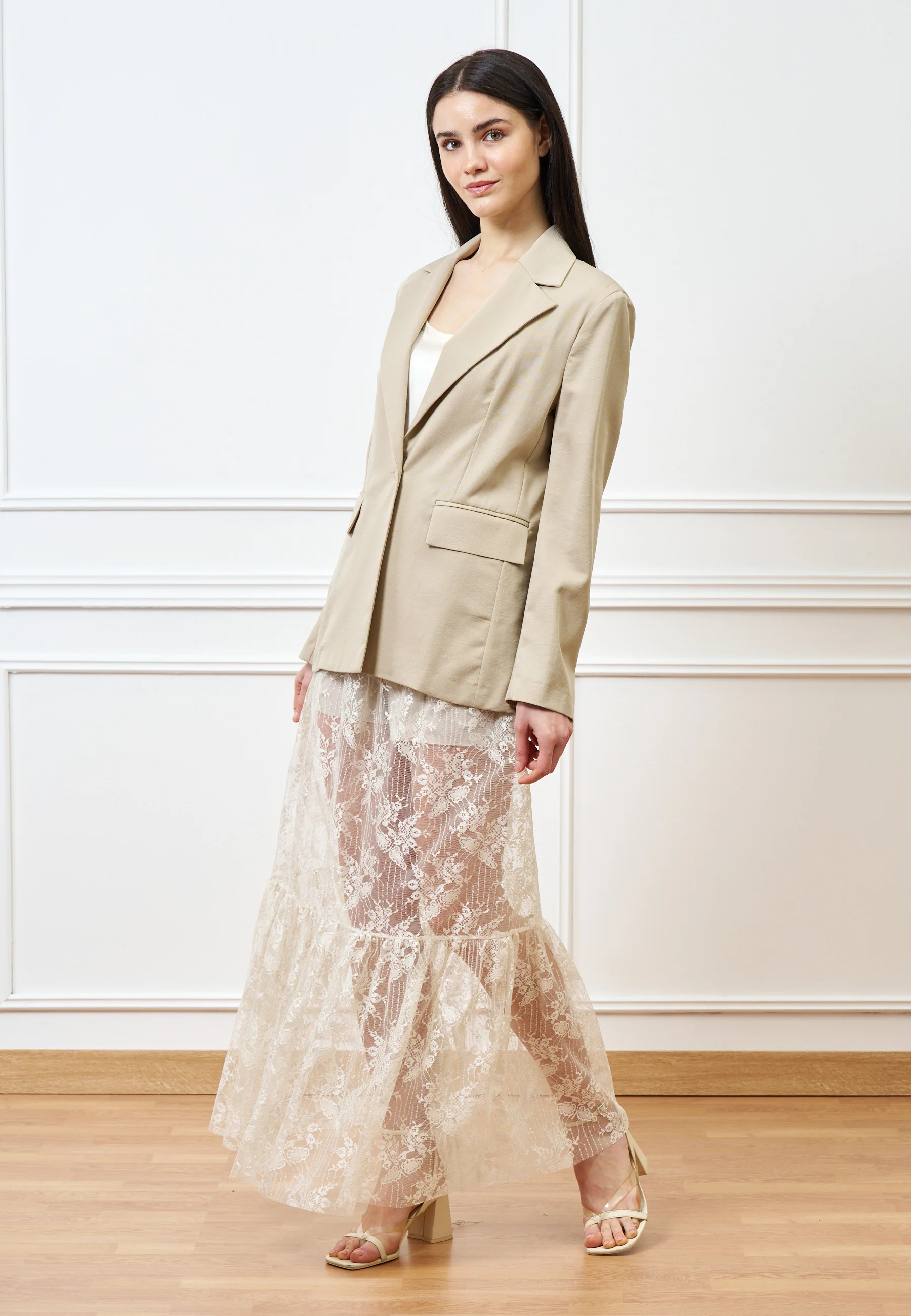 Giacca inserto retro in pizzo - BEIGE - Image 5
