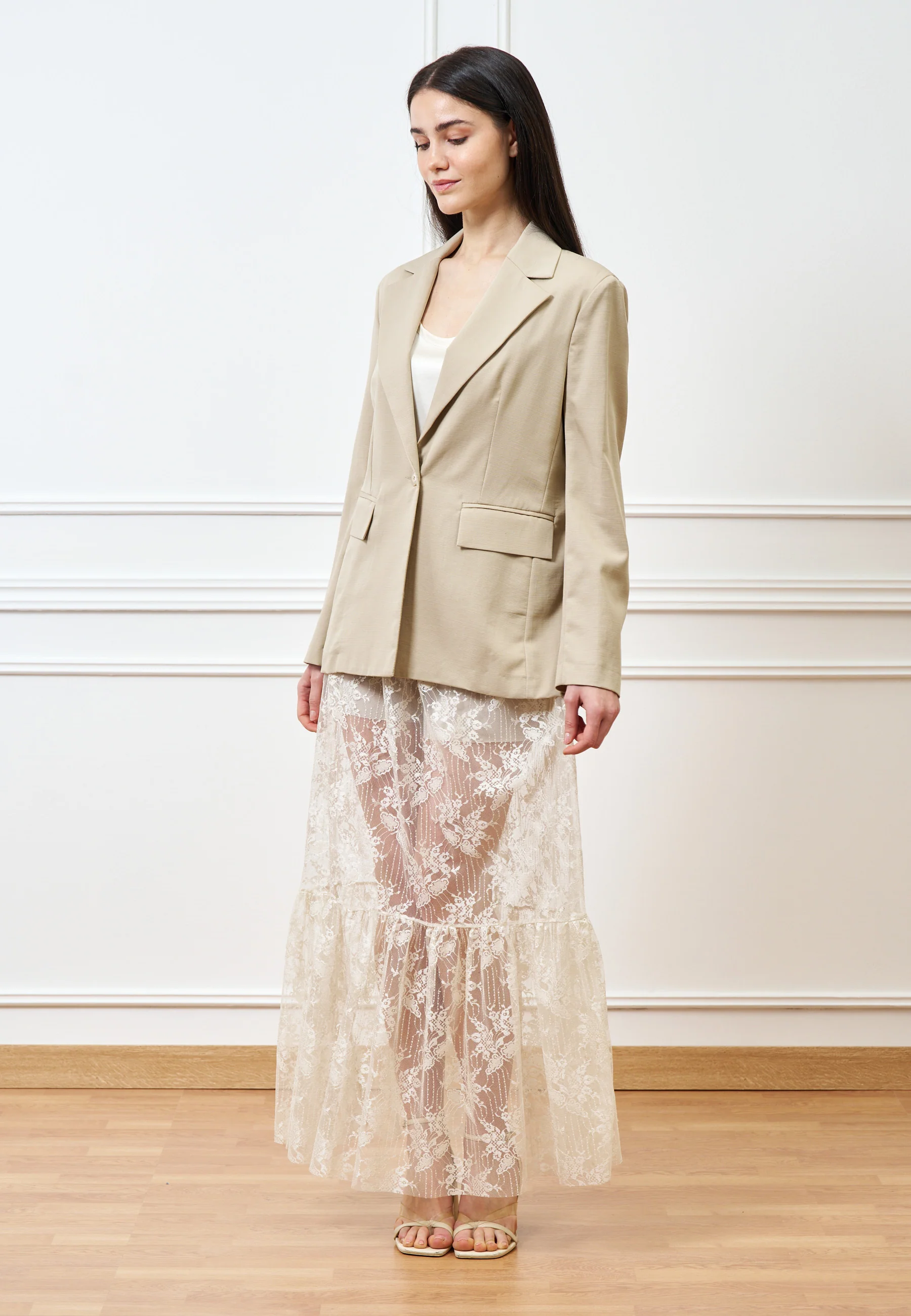 Giacca inserto retro in pizzo - BEIGE - Image 6