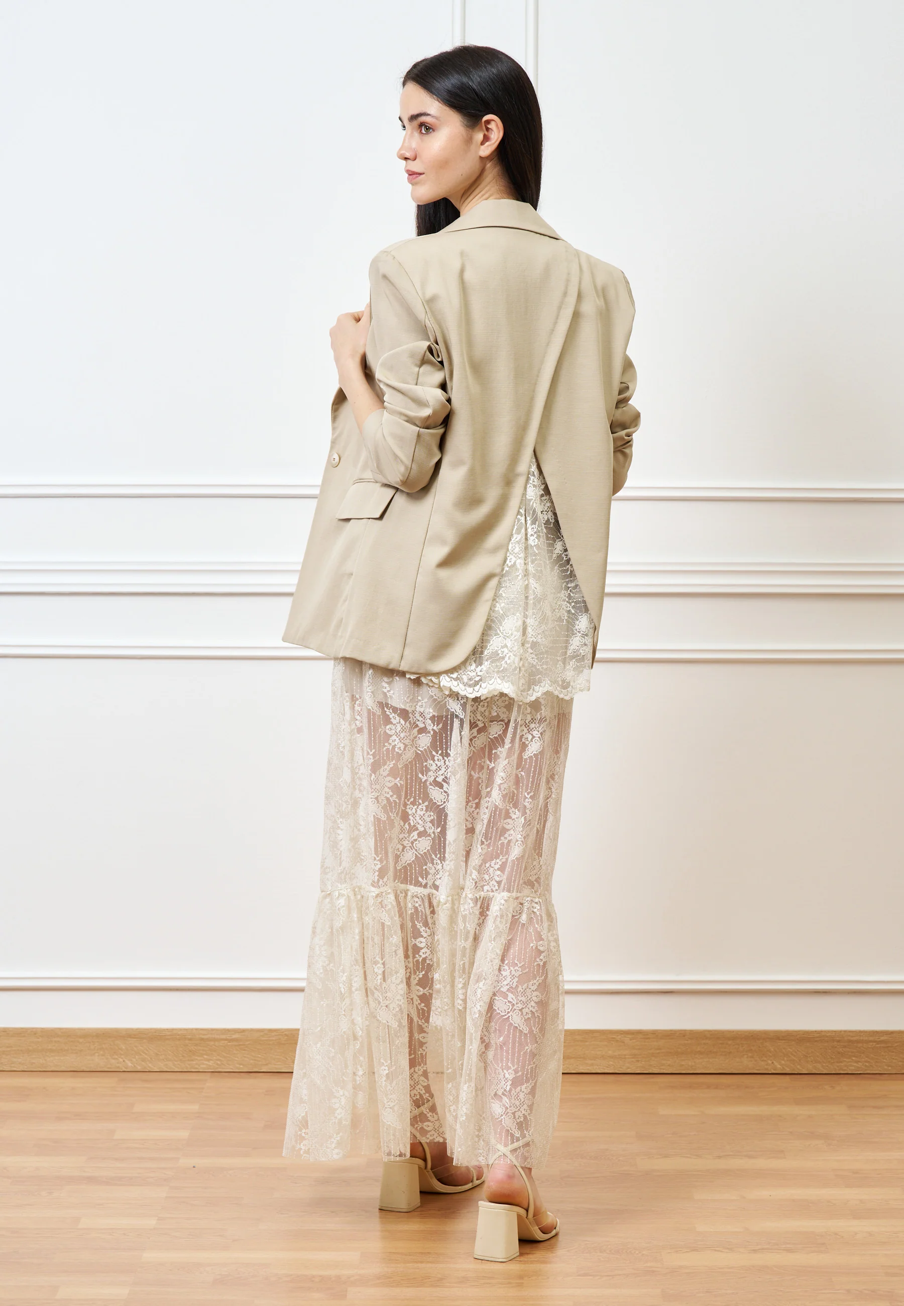 Giacca inserto retro in pizzo - BEIGE - Image 7