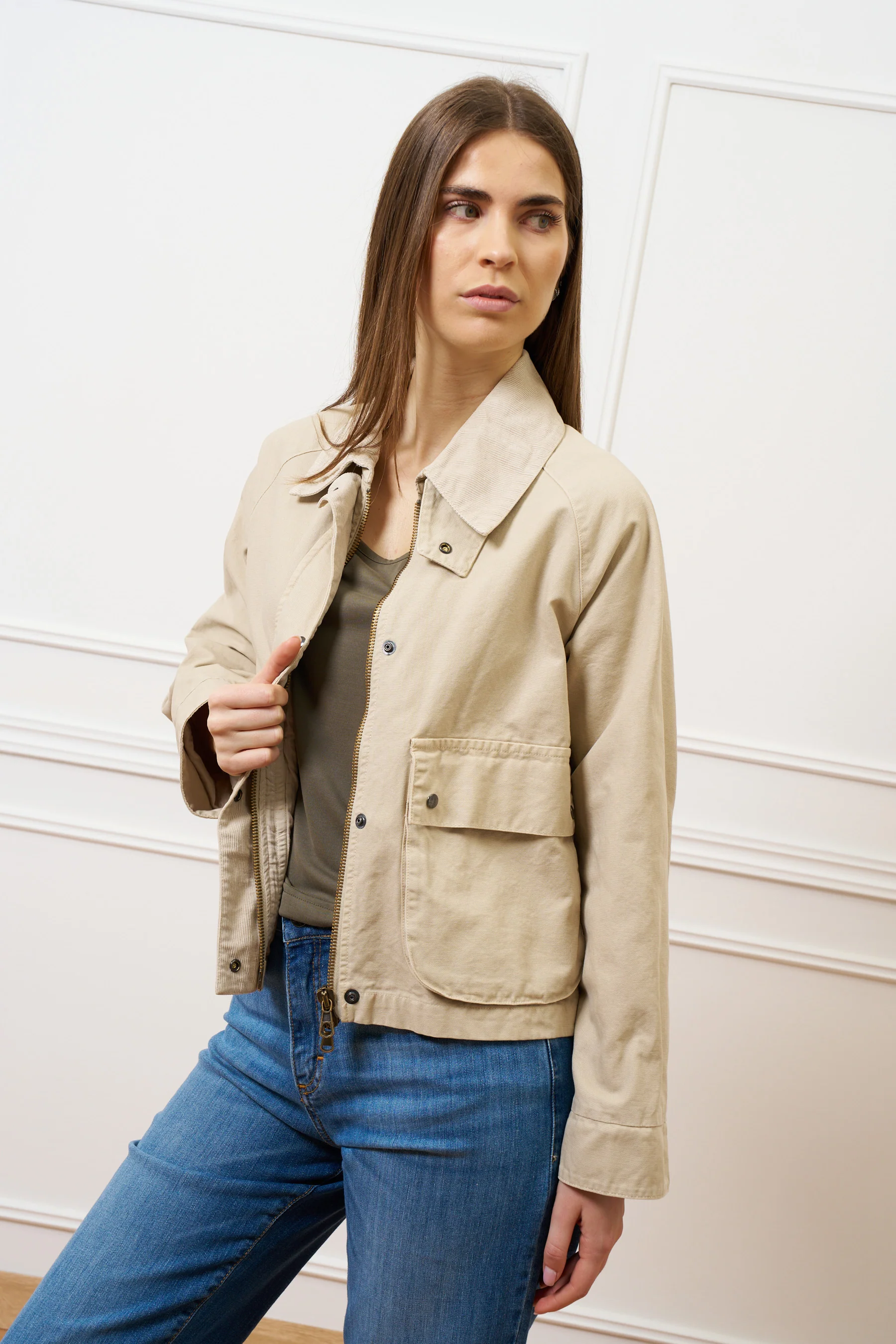 Giubbino con colletto a coste - BEIGE - Image 3