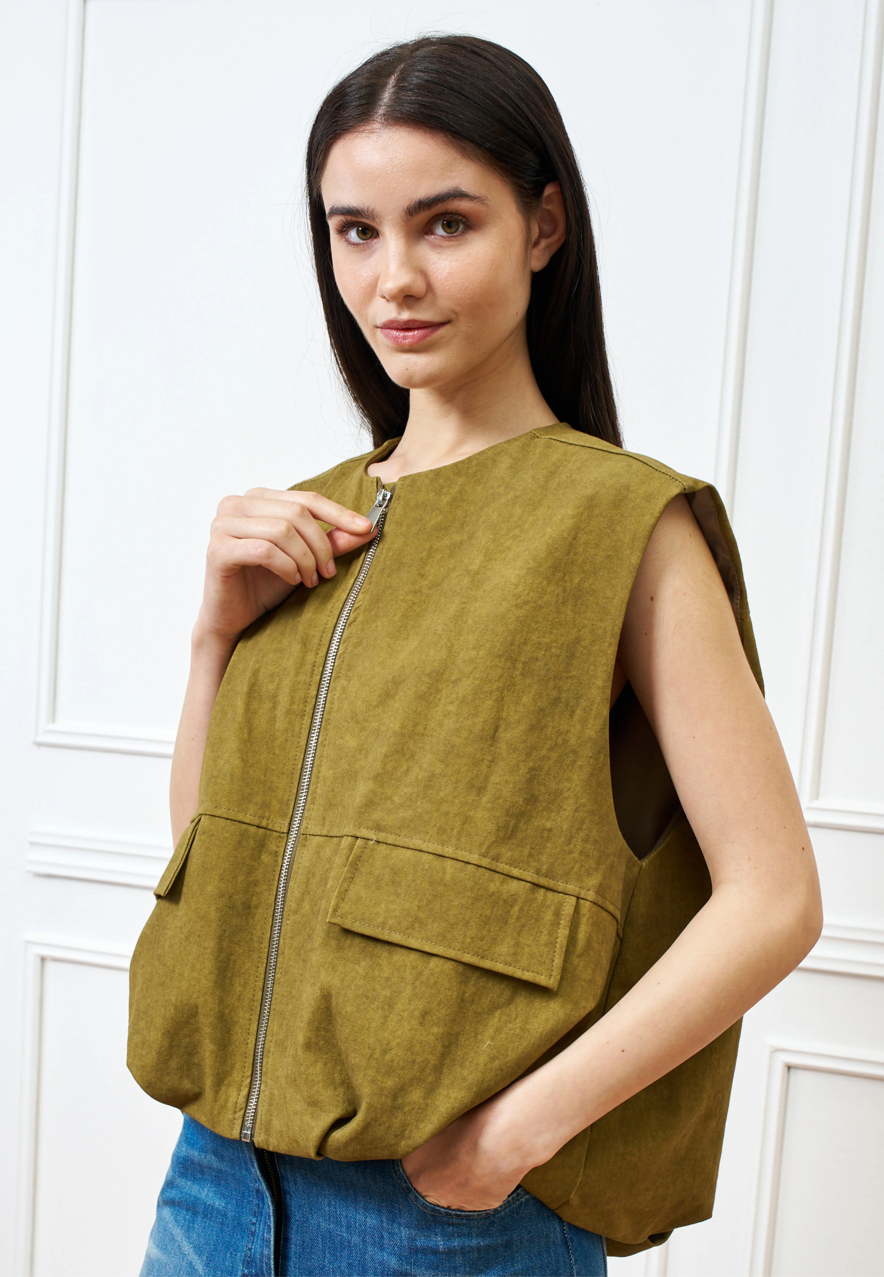 Giubbino smanicato in cotone - MILITARE