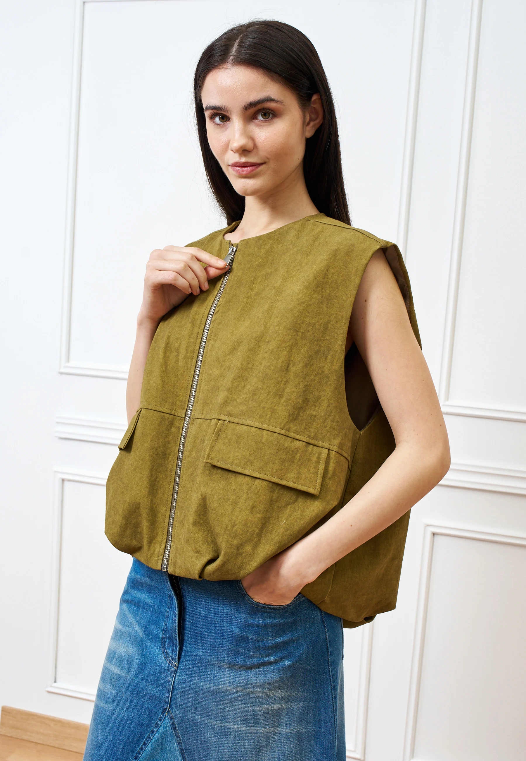 Giubbino smanicato in cotone - MILITARE - Image 5