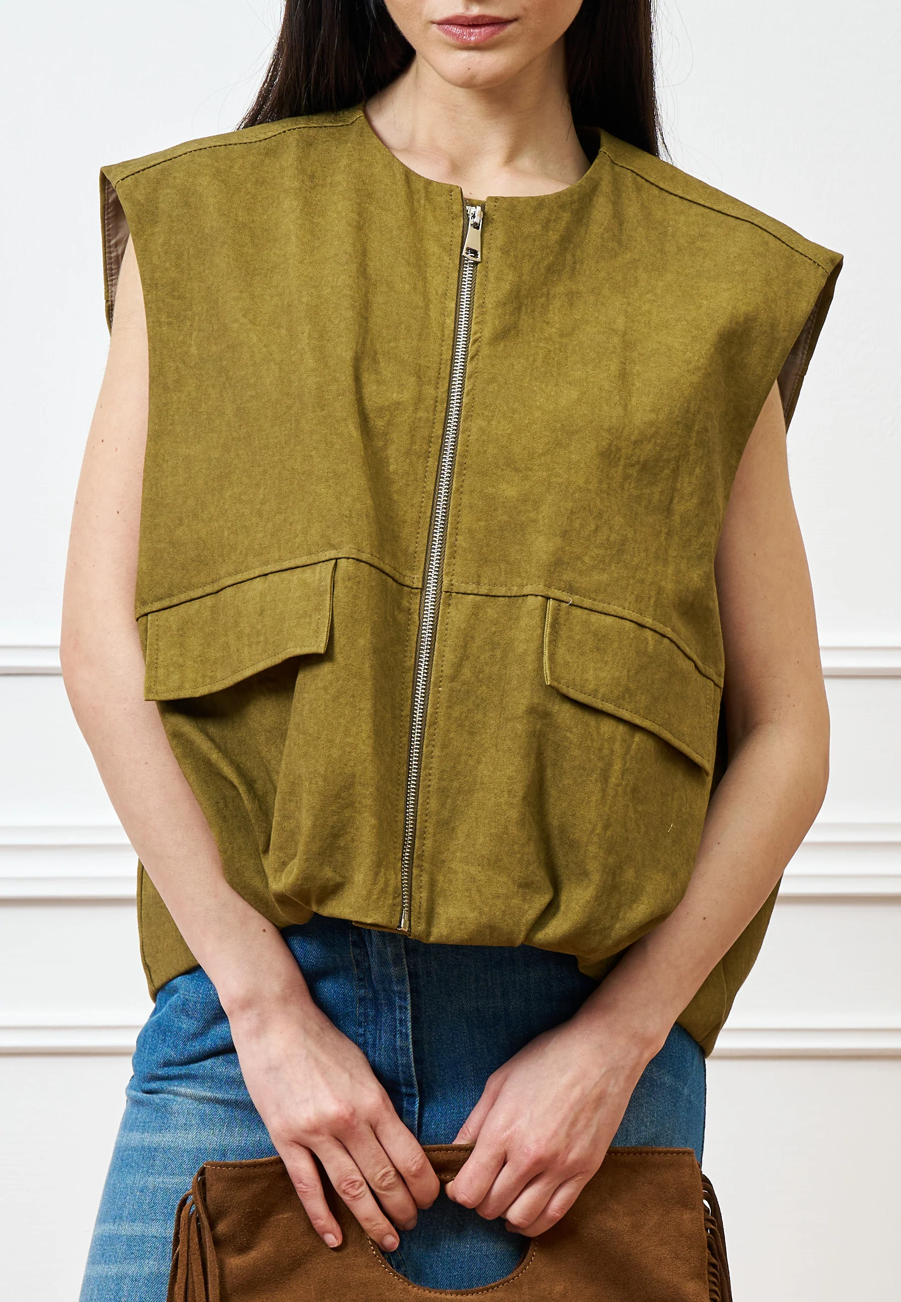 Giubbino smanicato in cotone - MILITARE - Image 6