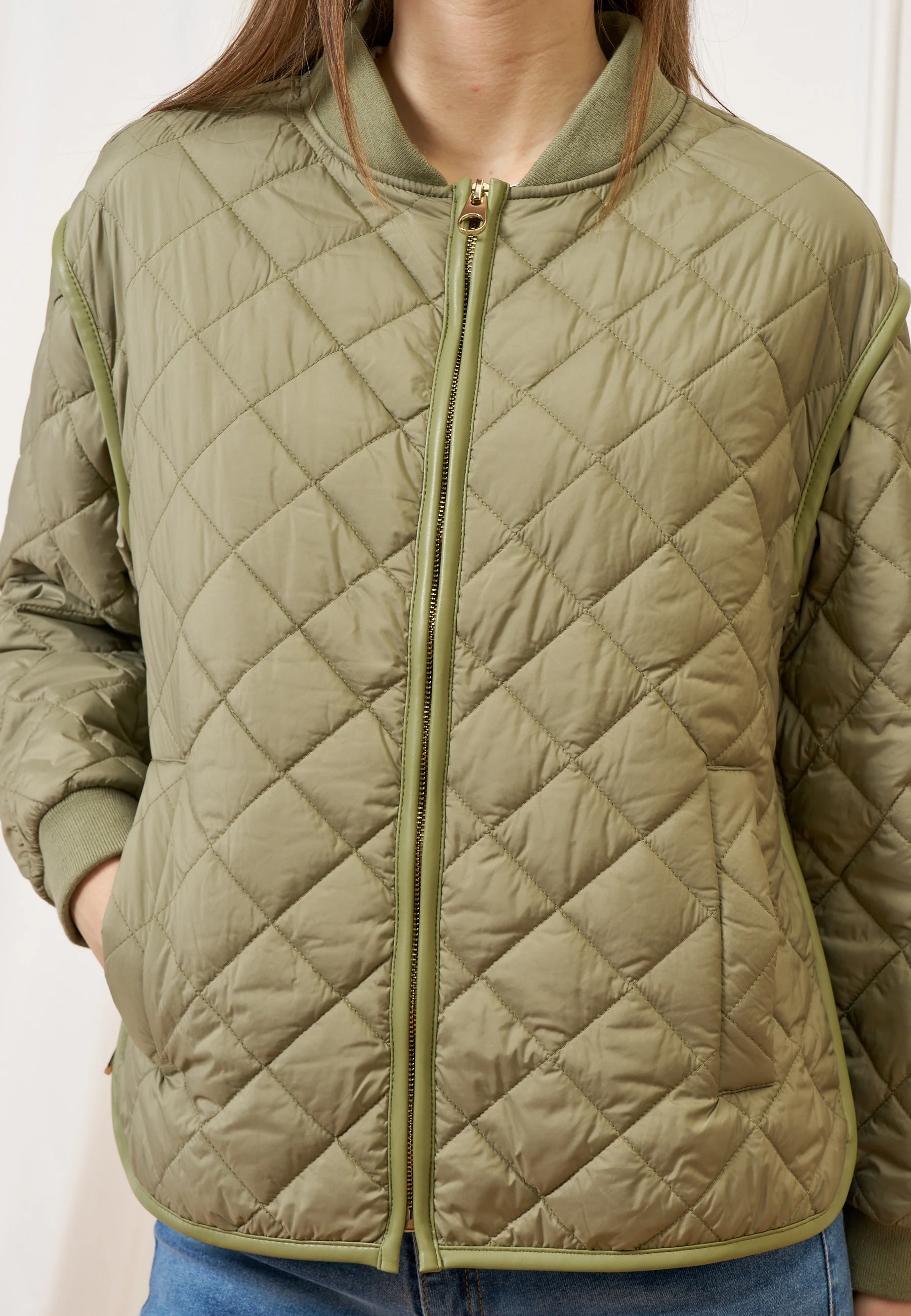 Giubbino trapuntato con zip - MILITARE - Image 5