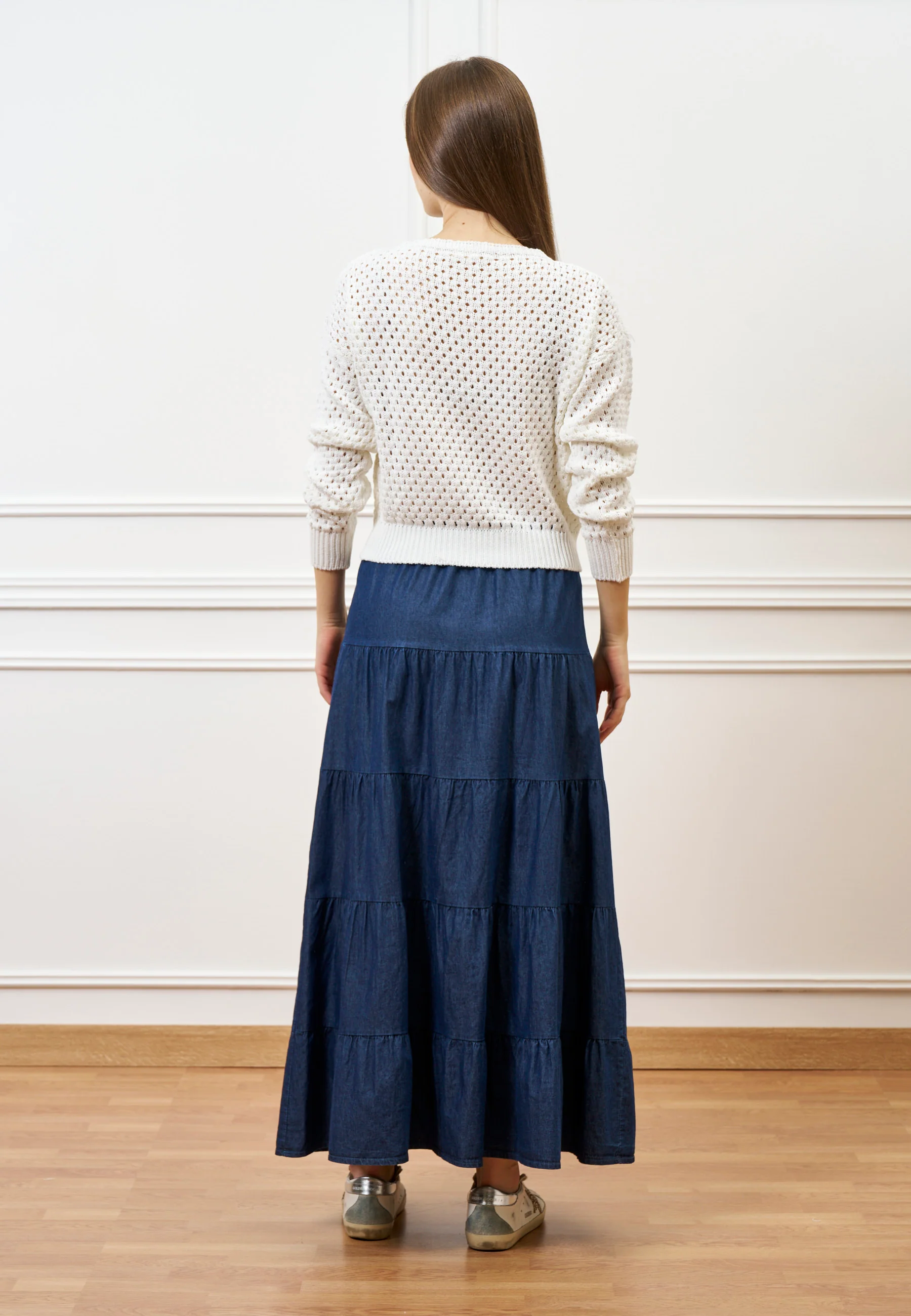 Gonna lunga a balze in chambray - BLU - Image 12