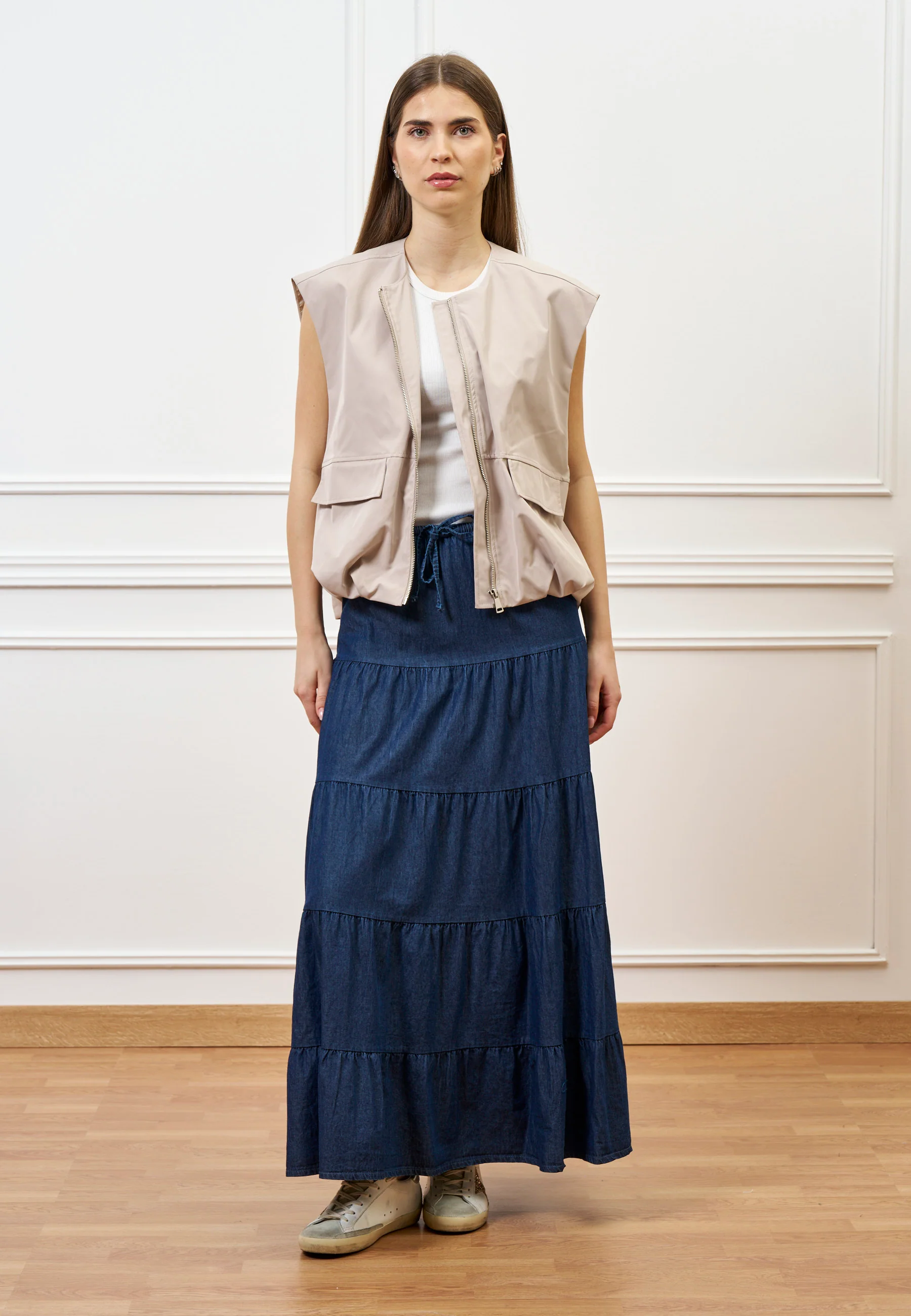 Gonna lunga a balze in chambray - BLU - Image 14