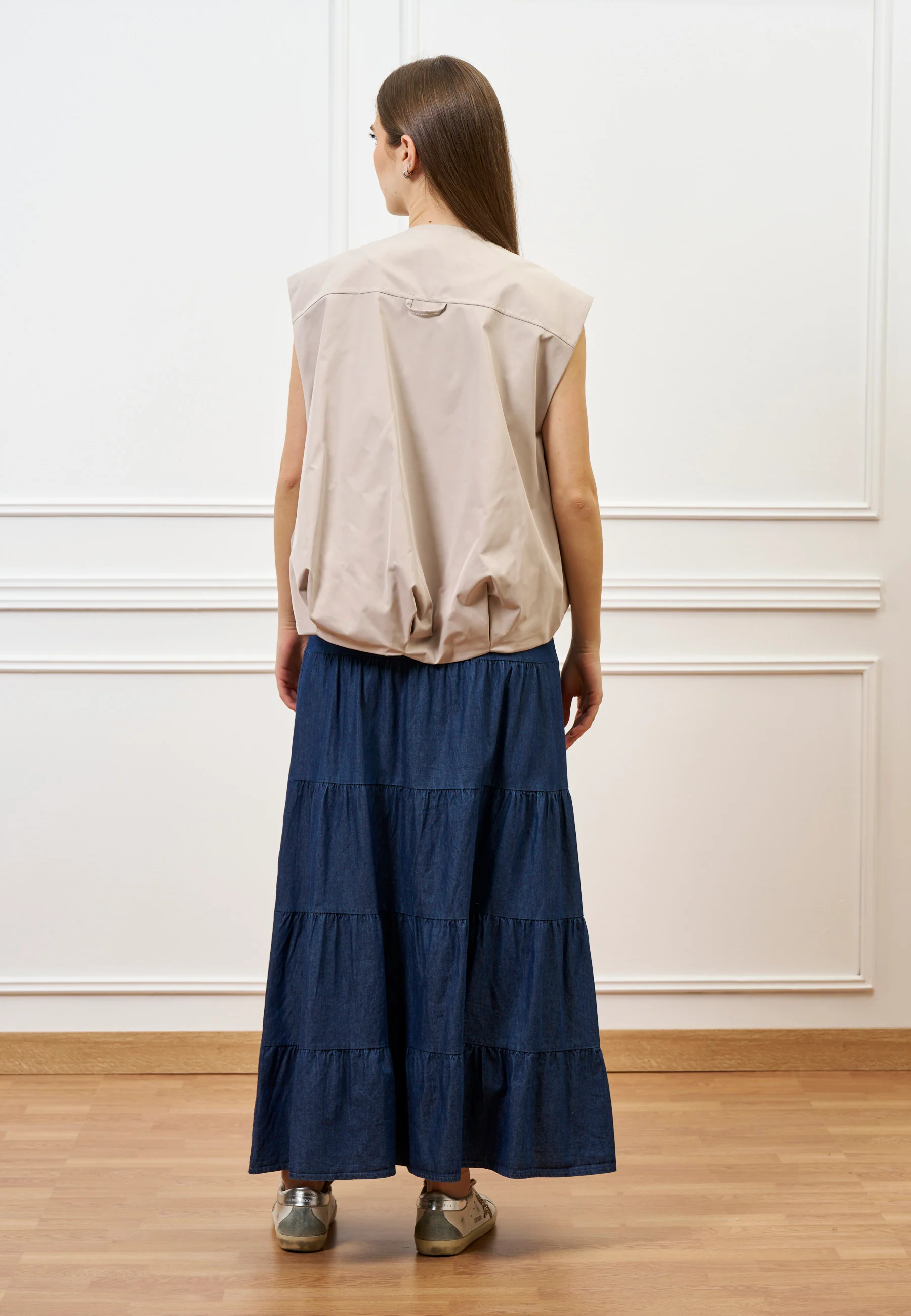 Gonna lunga a balze in chambray - BLU - Image 15