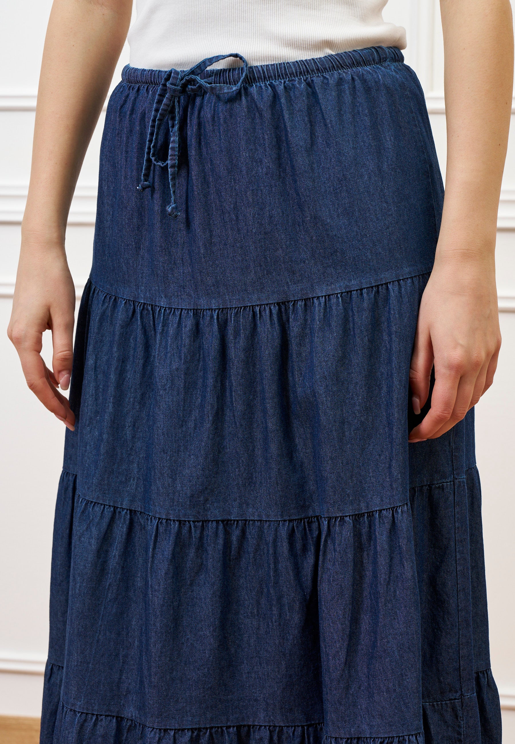 Gonna lunga a balze in chambray - BLU - Image 4