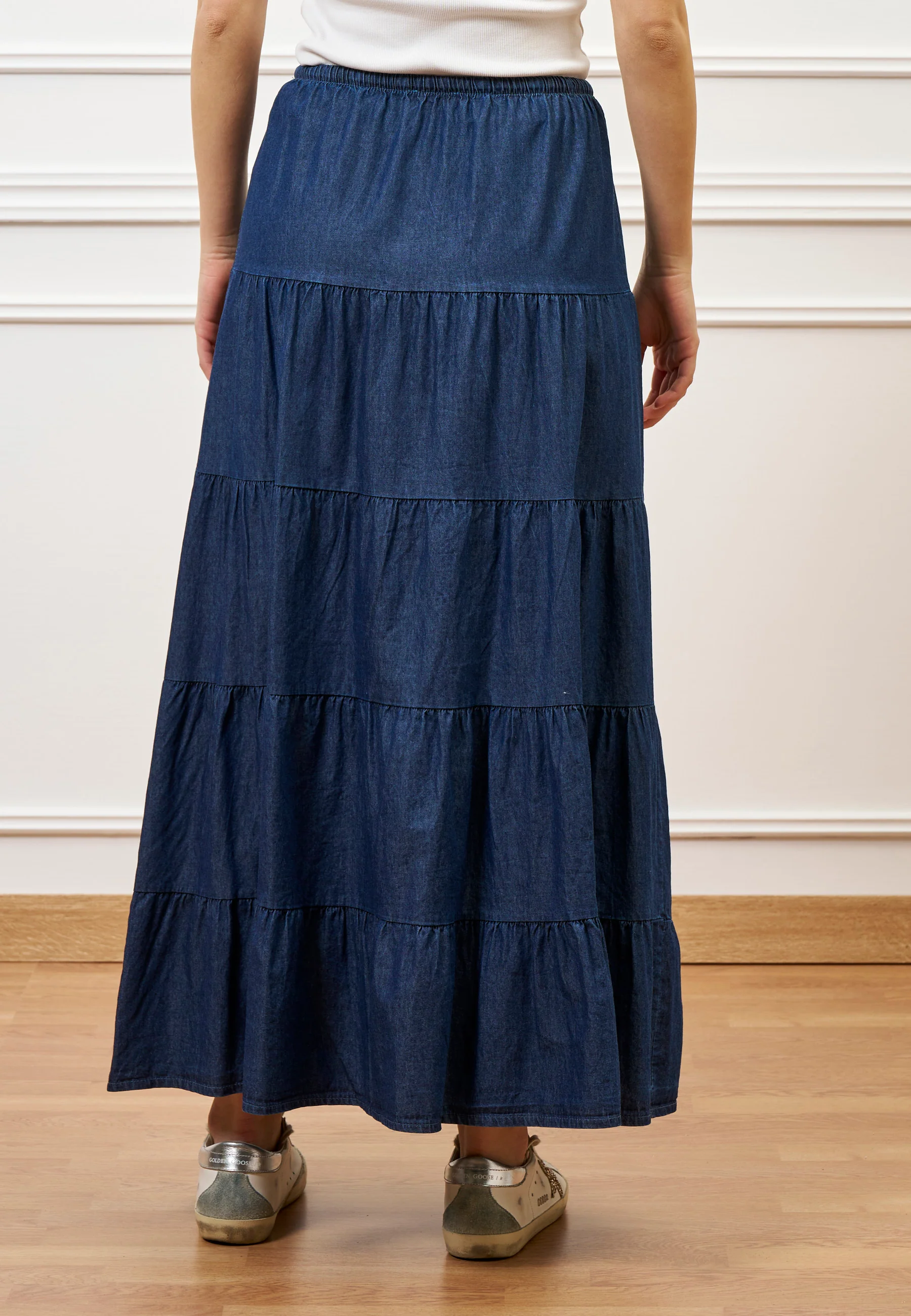 Gonna lunga a balze in chambray - BLU - Image 5