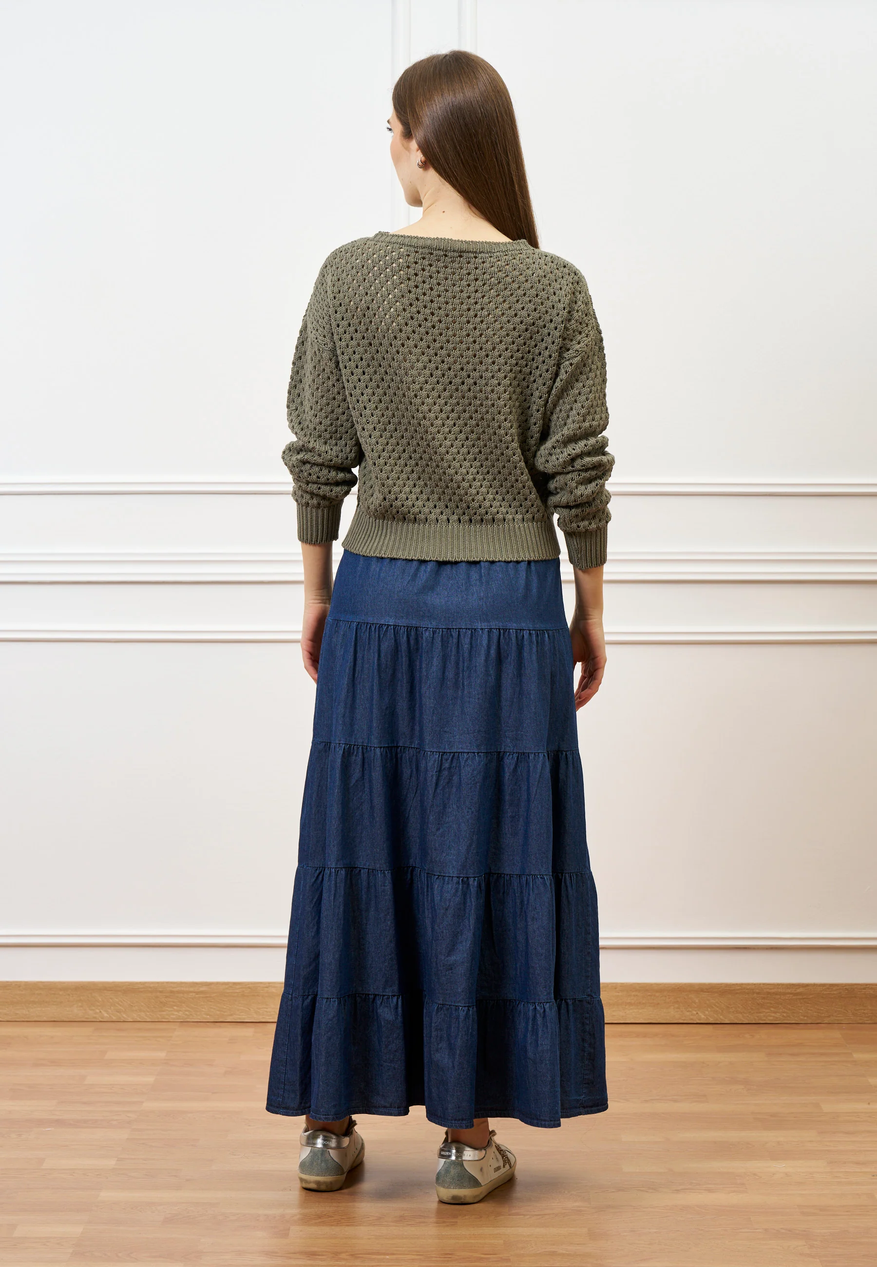 Gonna lunga a balze in chambray - BLU - Image 9