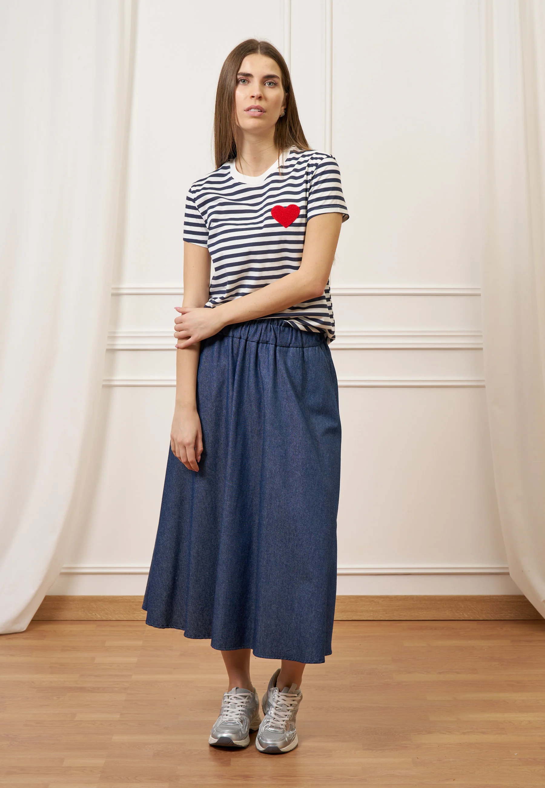 Gonna midi a ruota effetto denim - JEANS - Image 4