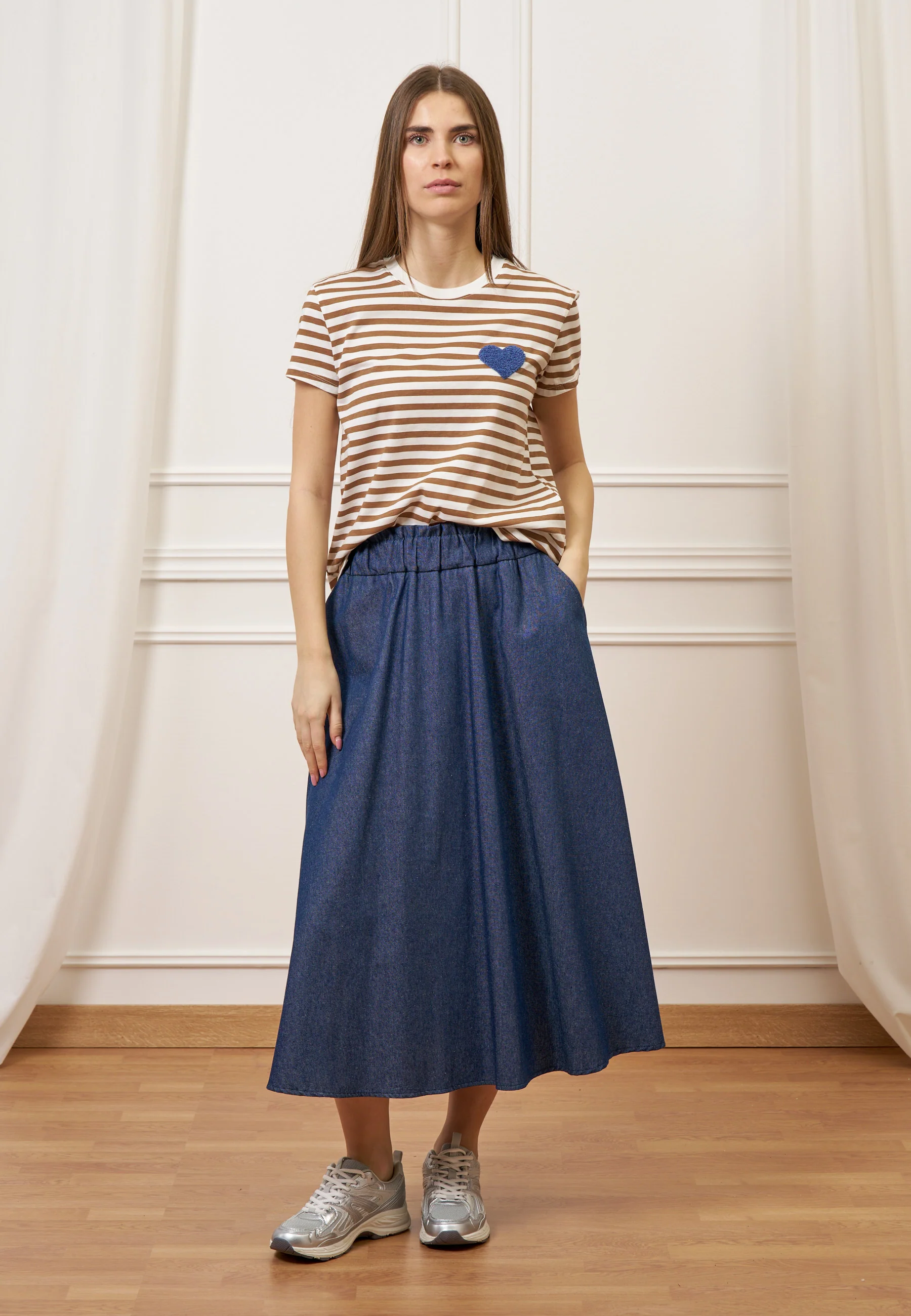 Gonna midi a ruota effetto denim - JEANS - Image 7