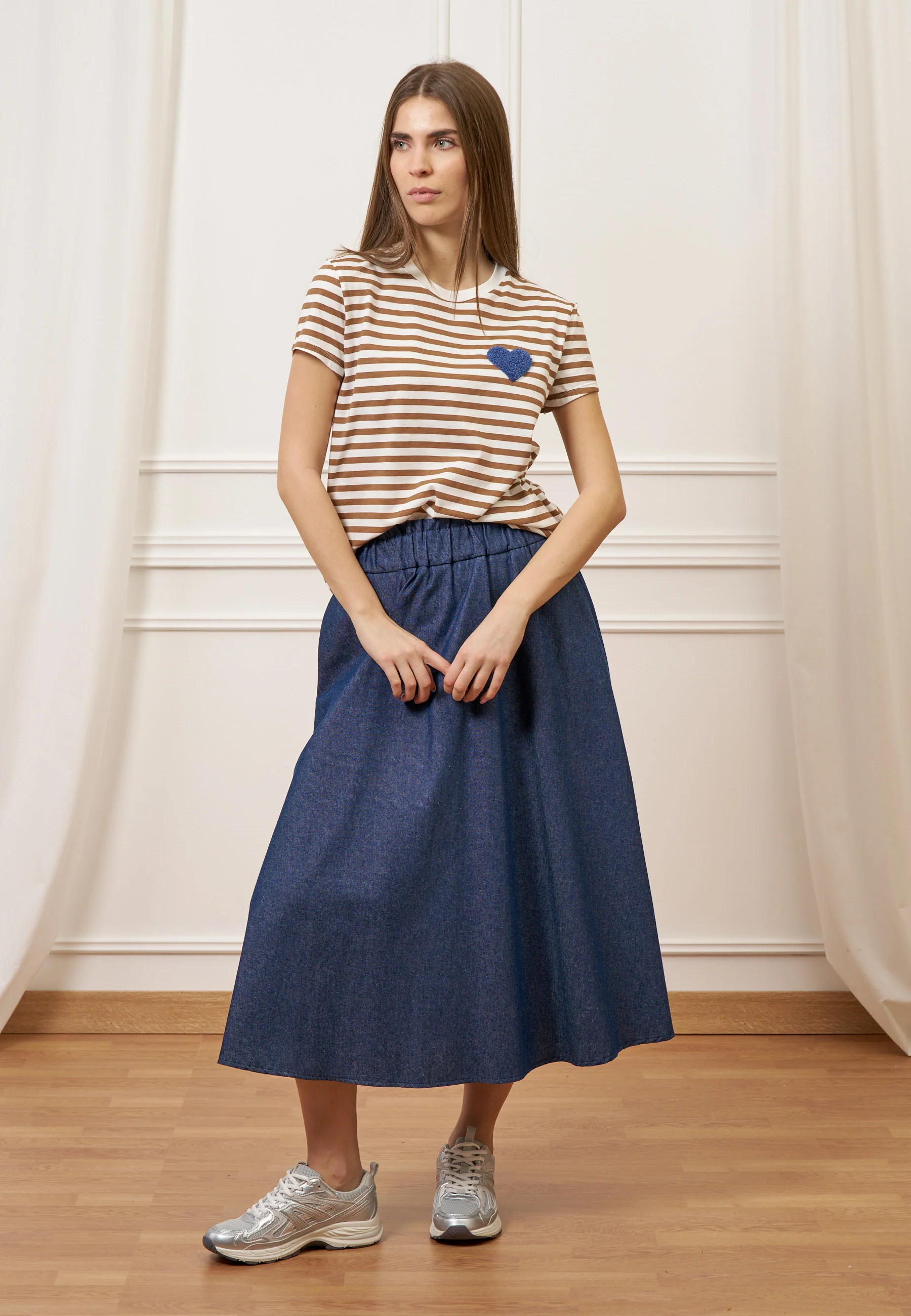 Gonna midi a ruota effetto denim - JEANS - Image 9