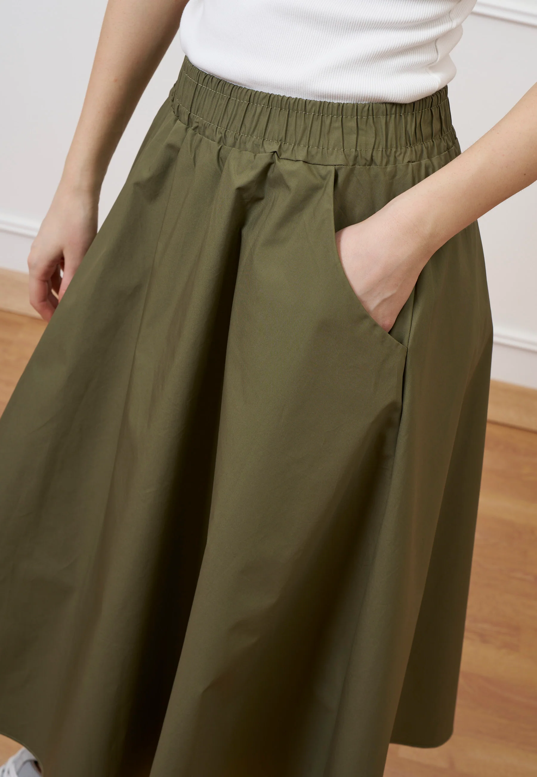 Gonna midi con elastico in vita - MILITARE - Image 5