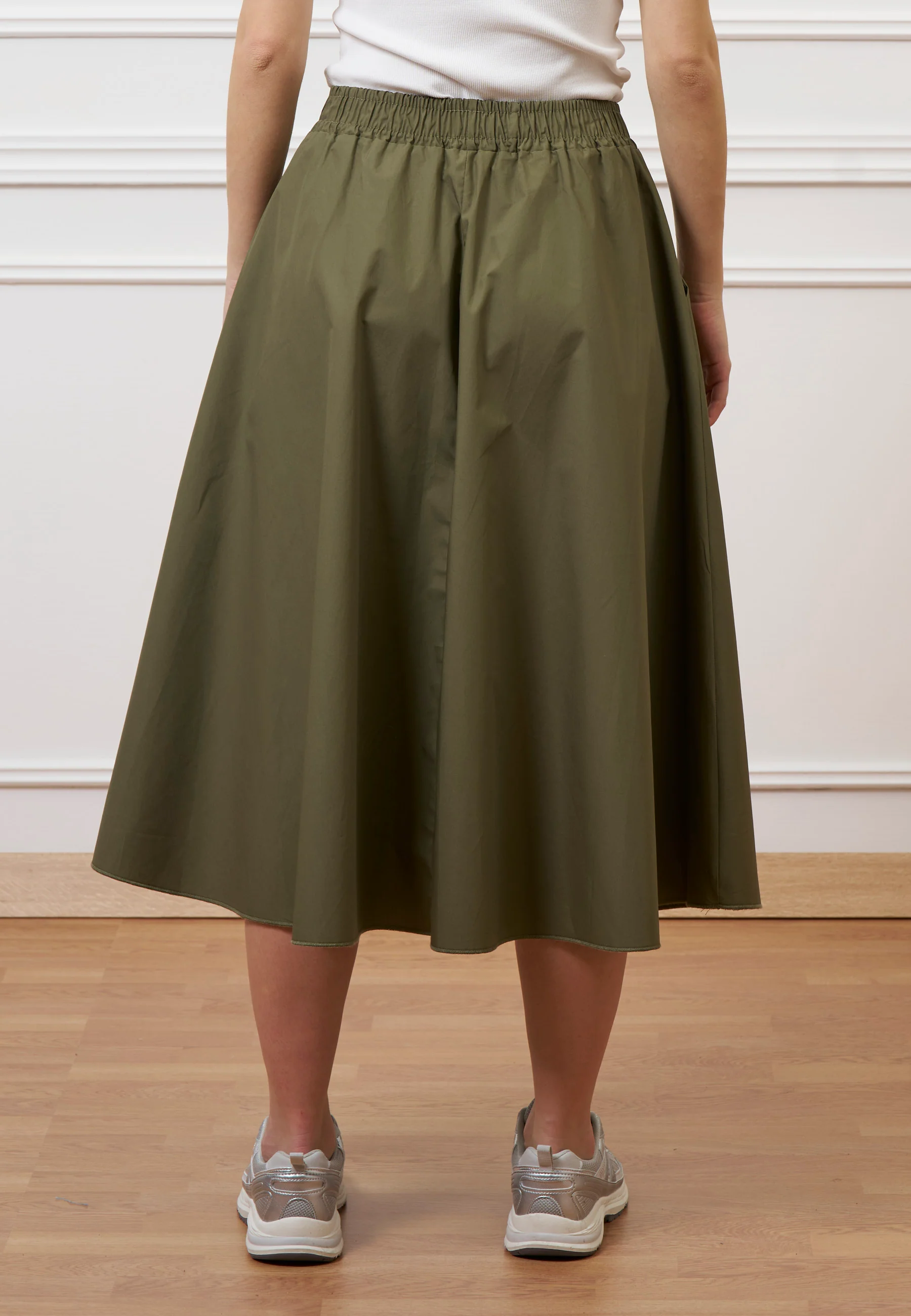 Gonna midi con elastico in vita - MILITARE - Image 6