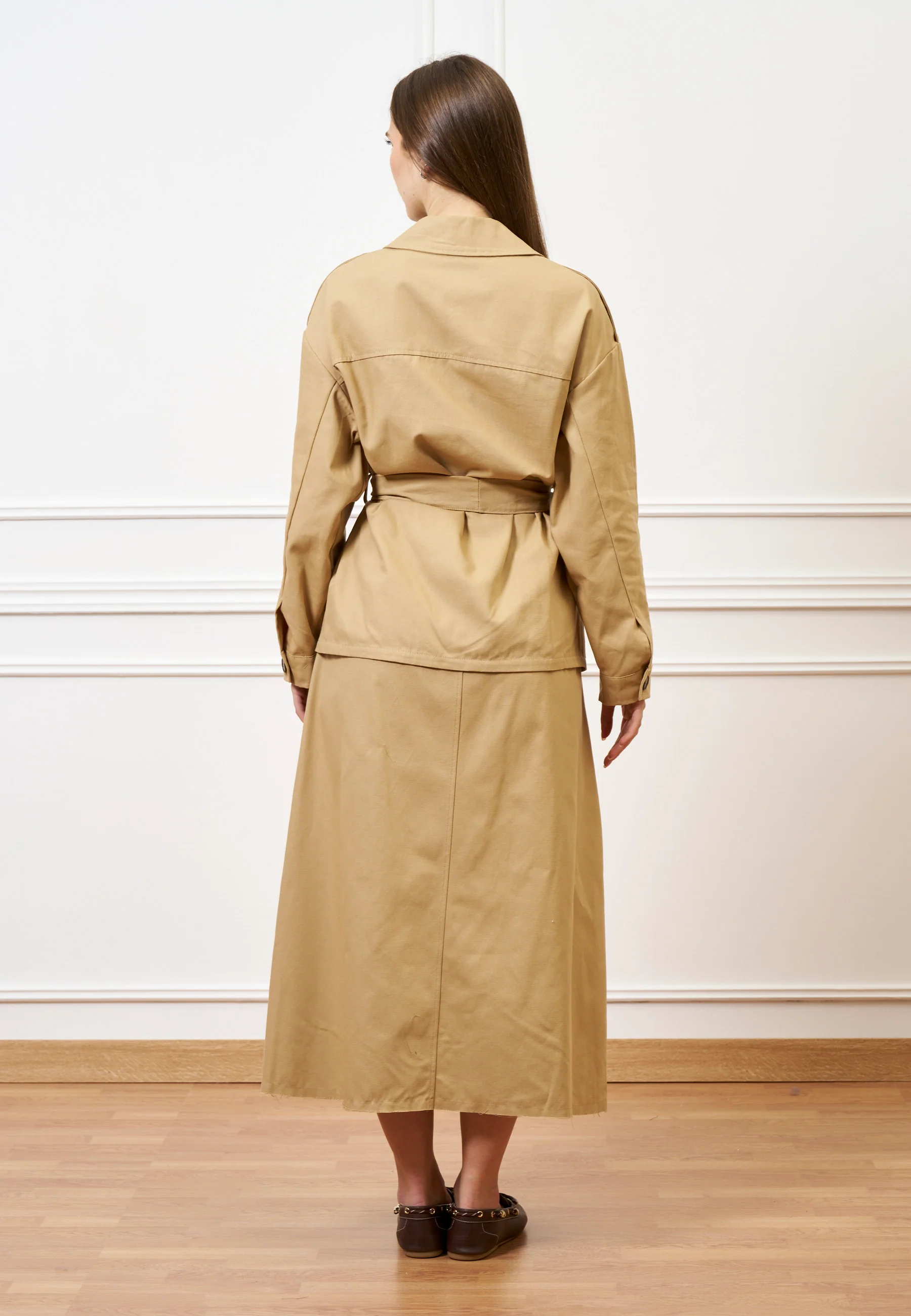 Gonna midi con pinces in vita - BEIGE - Image 9